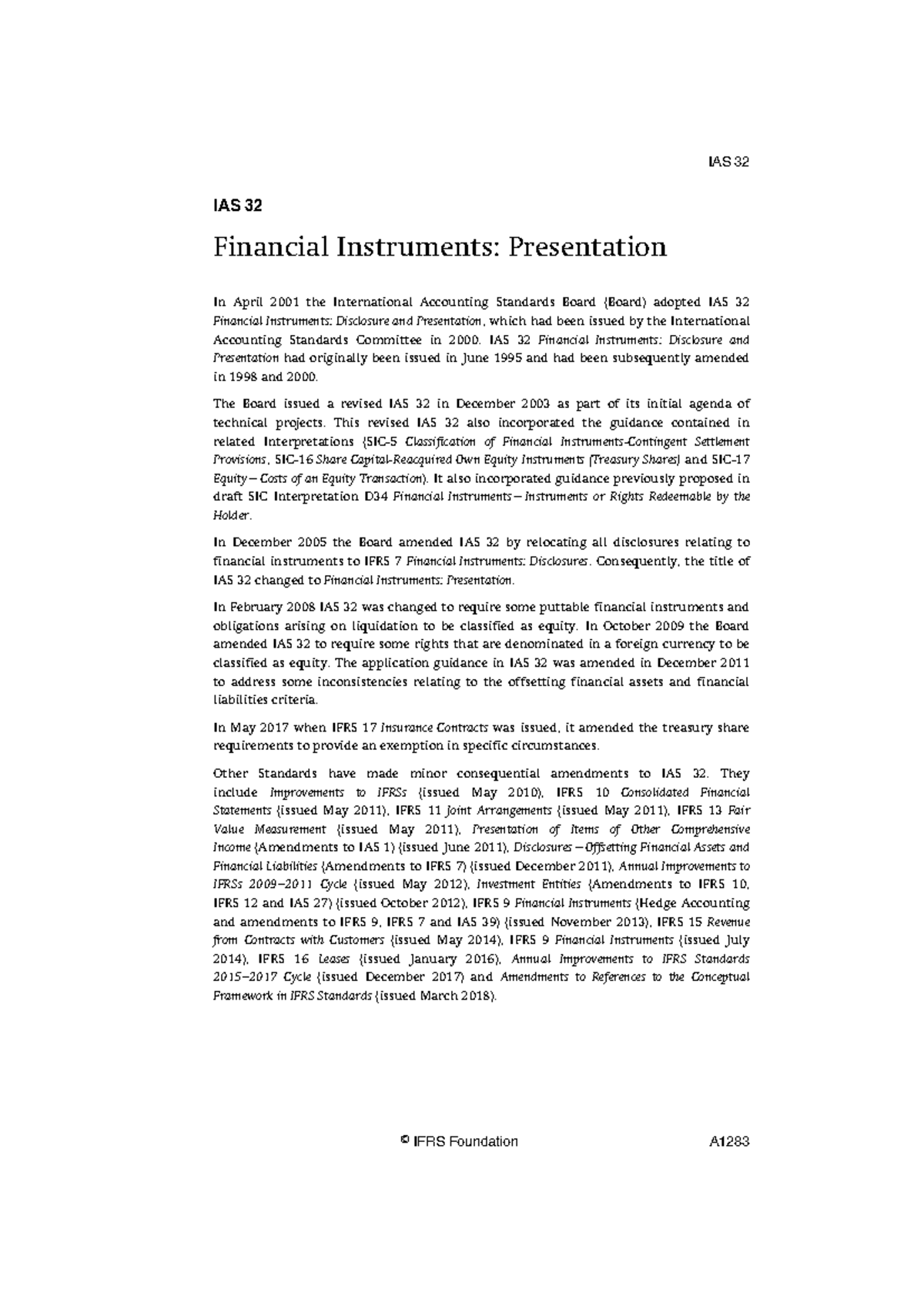 IAS32 - Financial Instruments Presentation Summary Notes - Studocu