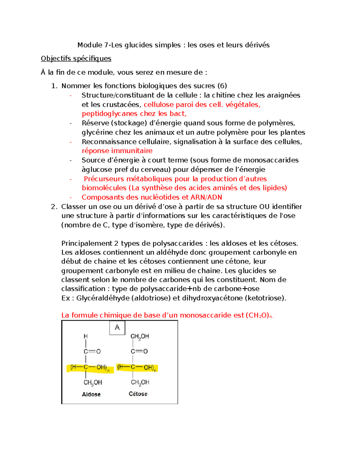 Module 7 - Résumé sur les glucides simples - Module 7-Les glucides ...
