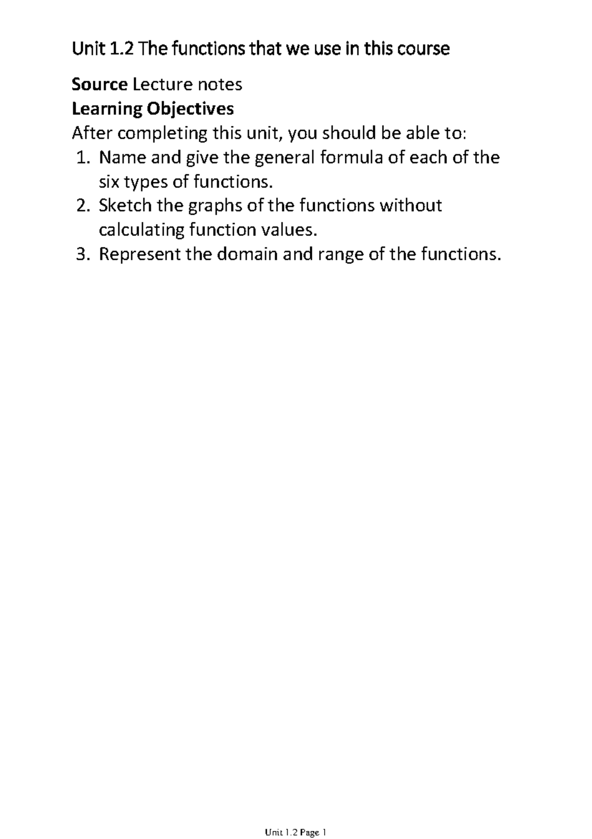 Unit 1.2 Functions Overview: Types, Graphs, and Properties Lecture ...