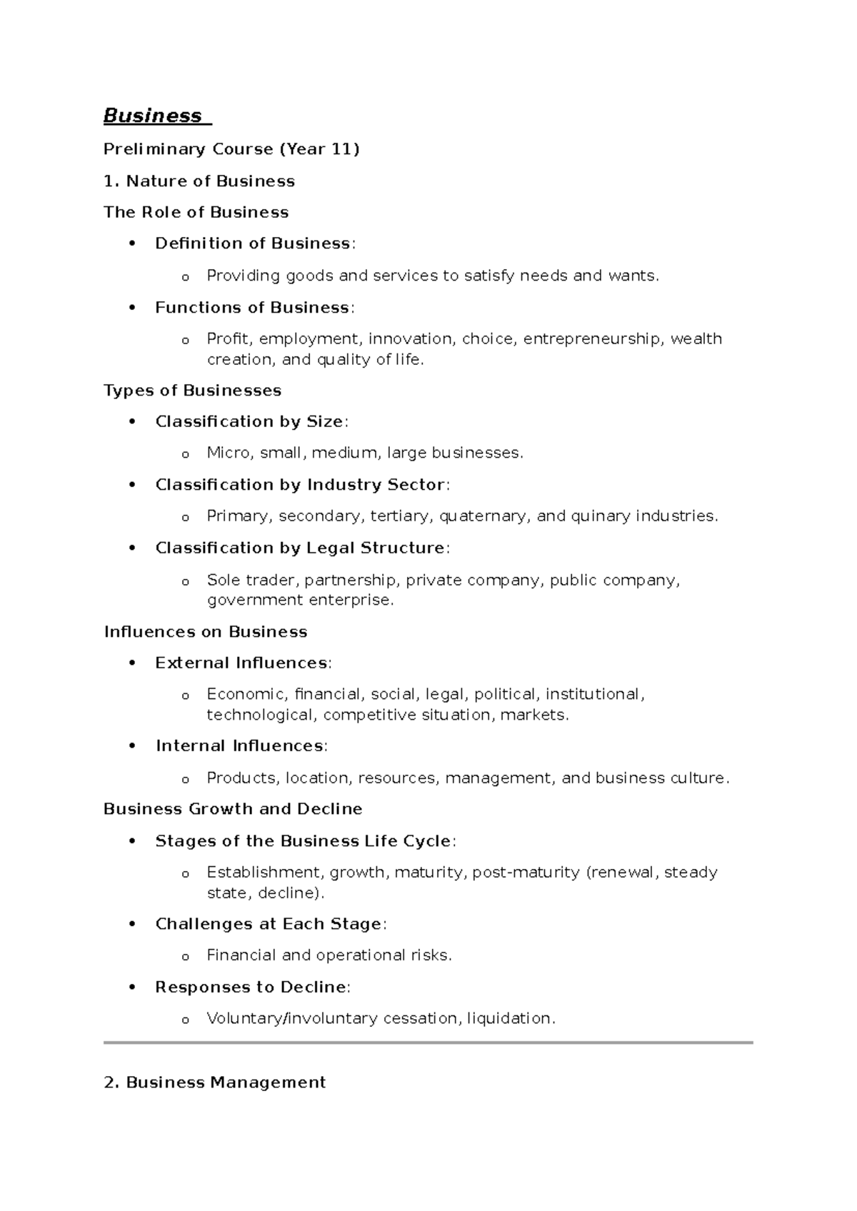 Business Preliminary Course (Year 11) - Comprehensive Study Notes - Studocu