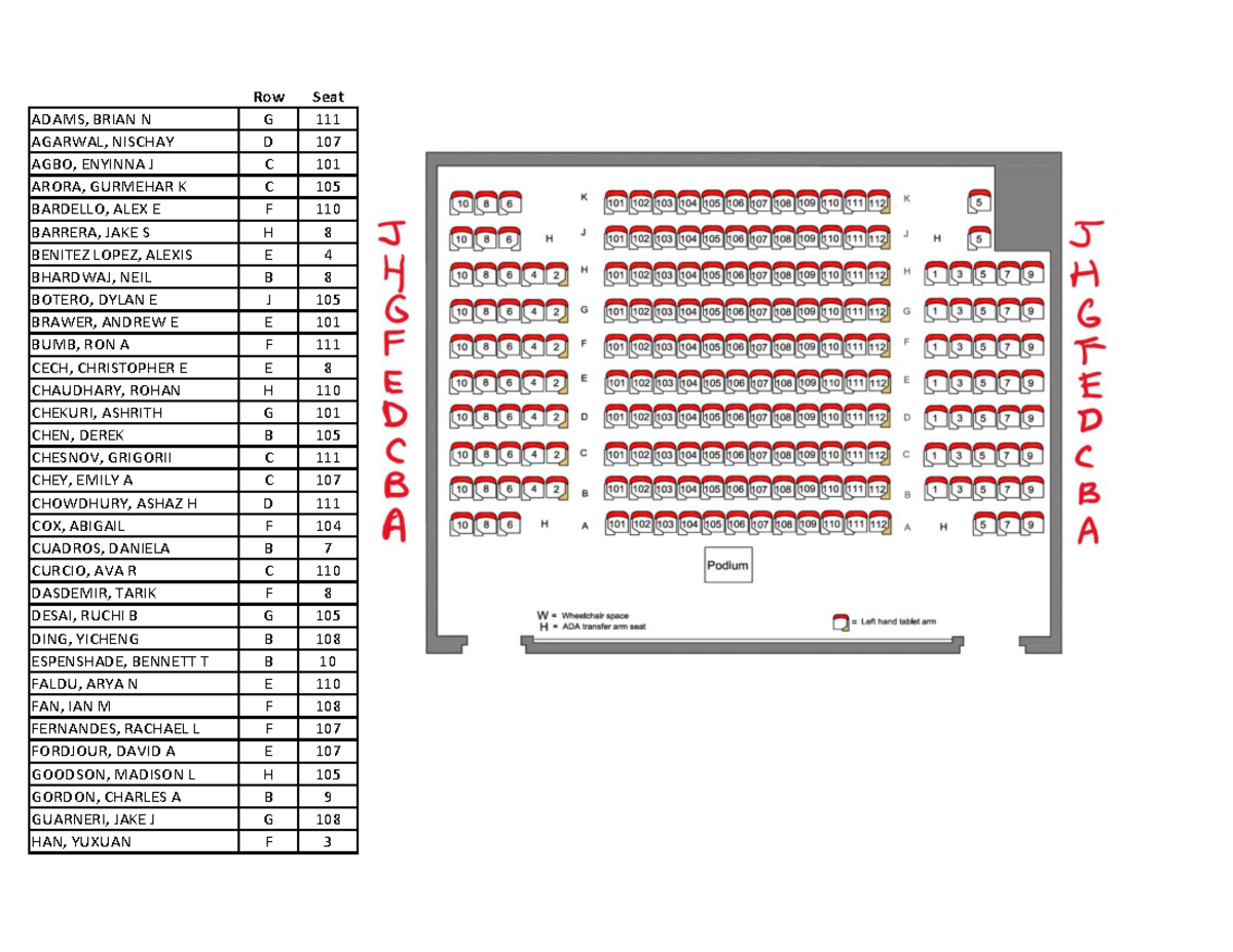 Seat Assignments for Exam 1 - Course 285 Section 1 - Studocu