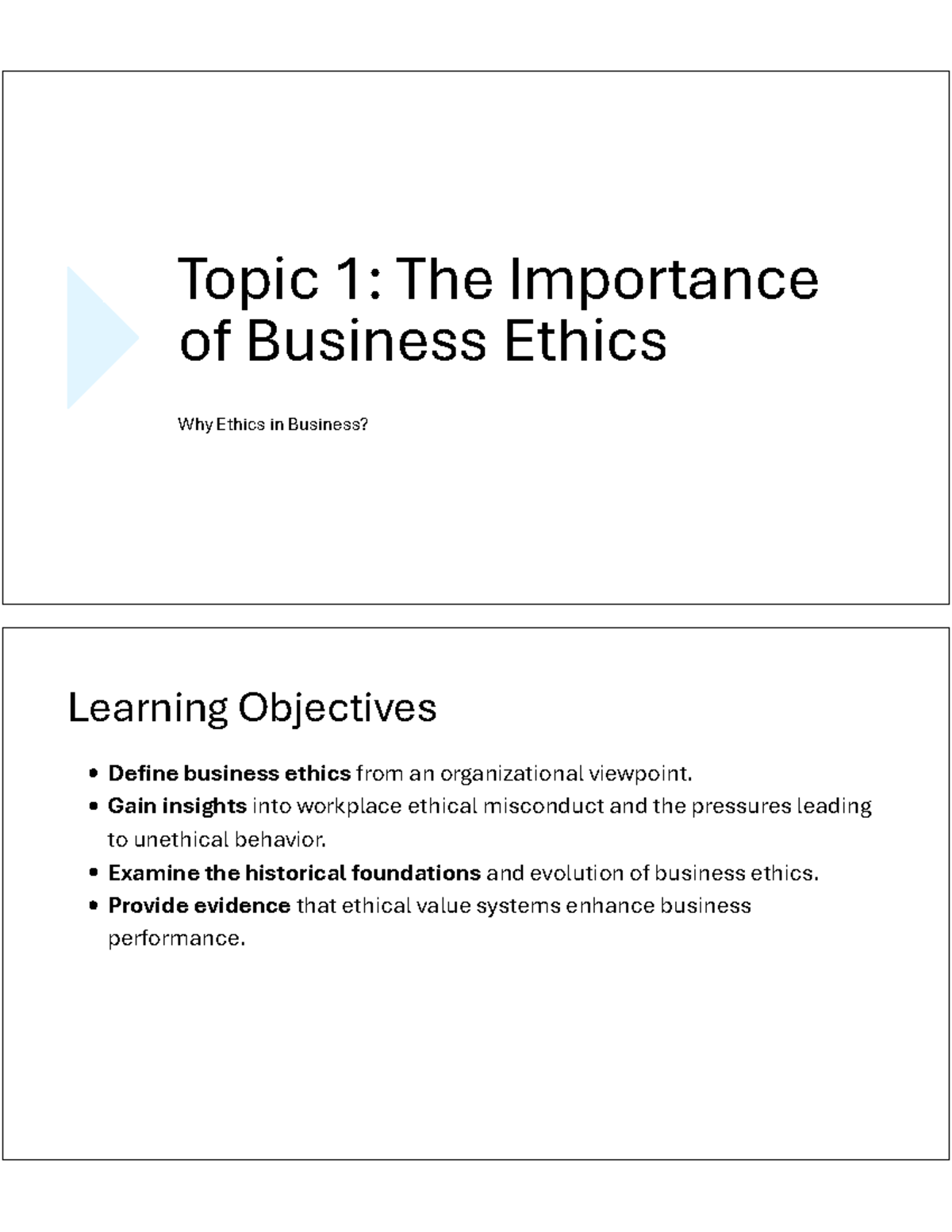 Topic 1 - The Importance of Business Ethics in Today's Marketplace ...