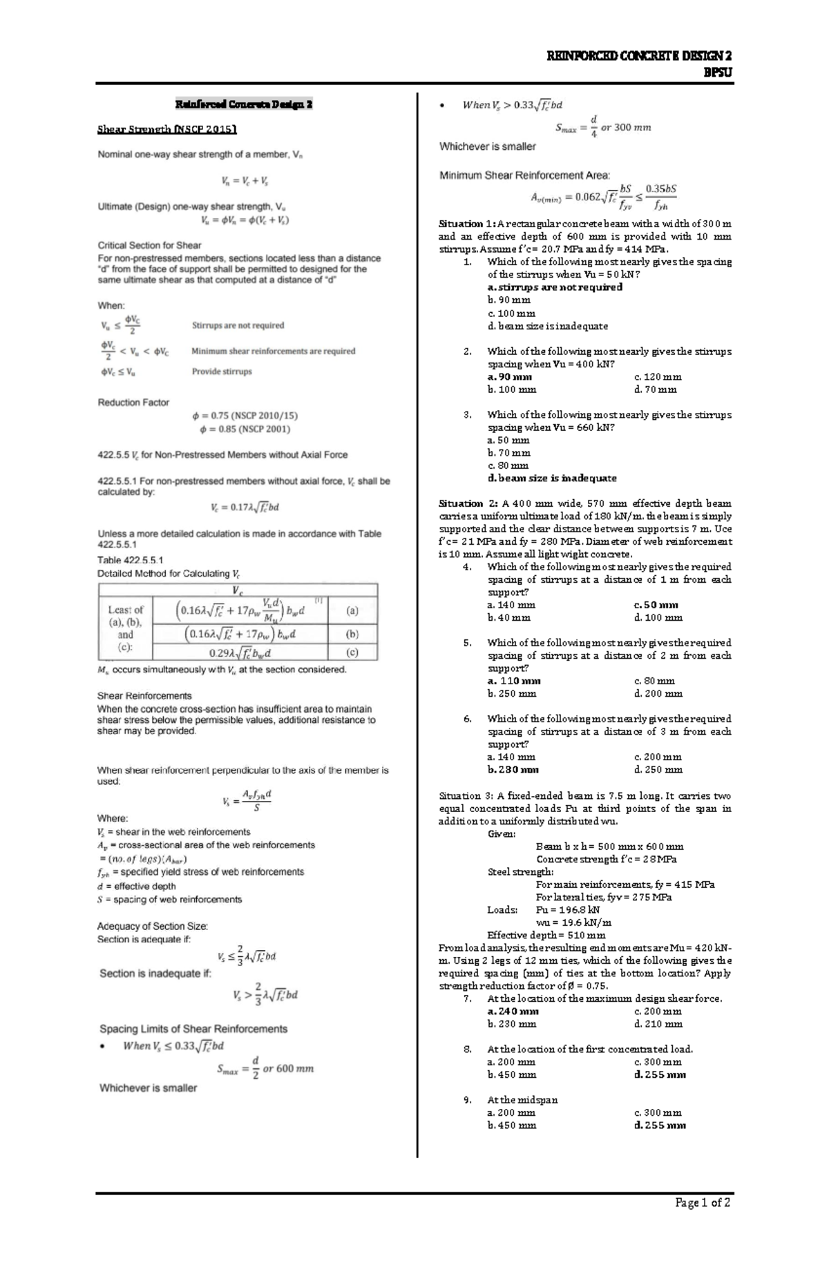 Reinforced Concrete Design 2: Shear Strength Analysis & Calculations ...