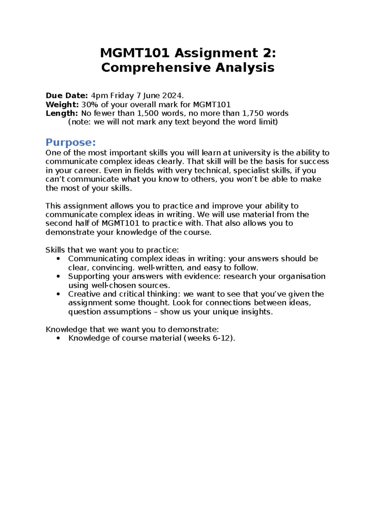 MGMT101 Assignment 2: Comprehensive Analysis Guidelines for 2024 - Studocu