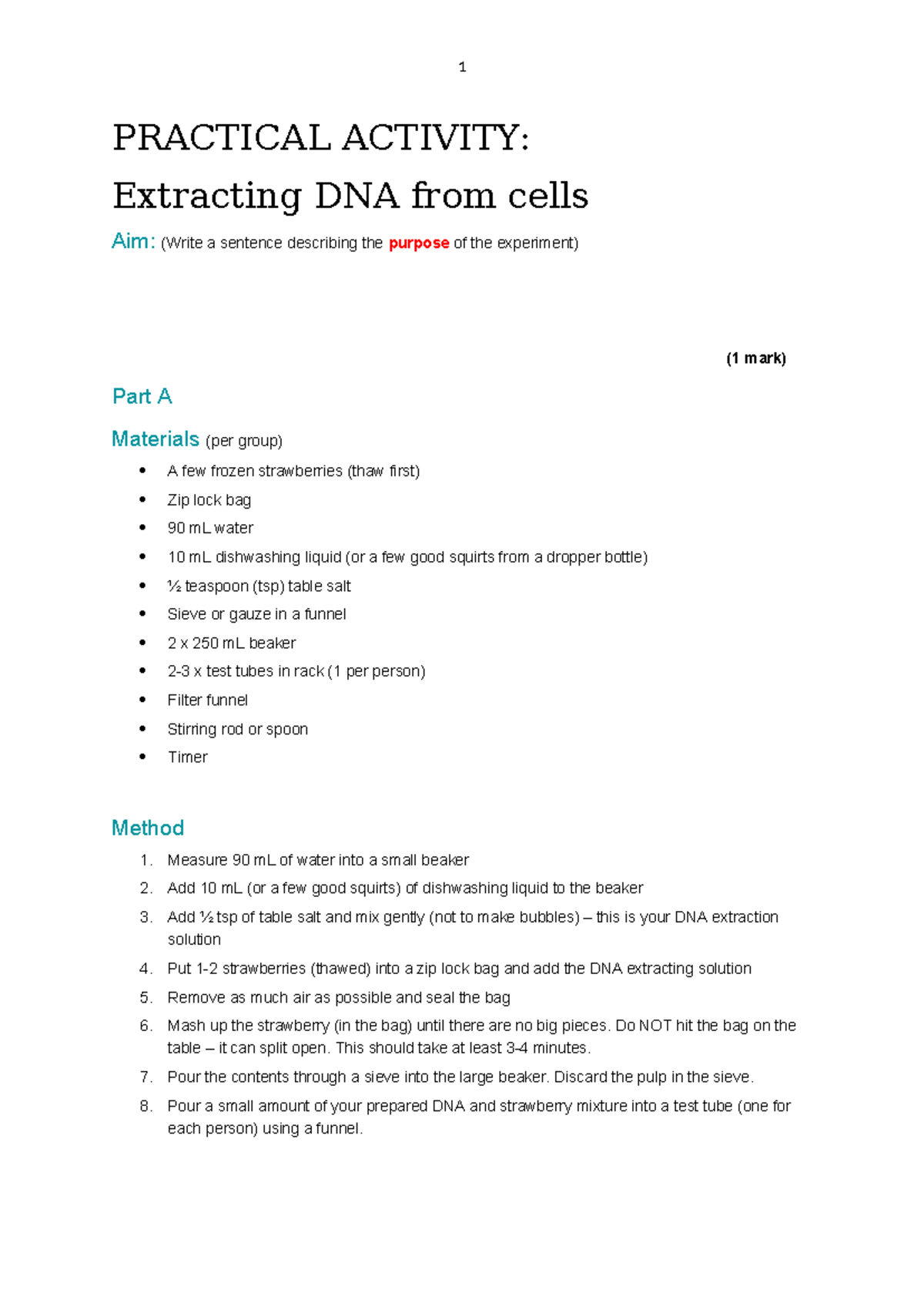 DNA Extraction Practical - Fun Experiment Techniques and Methods - Studocu