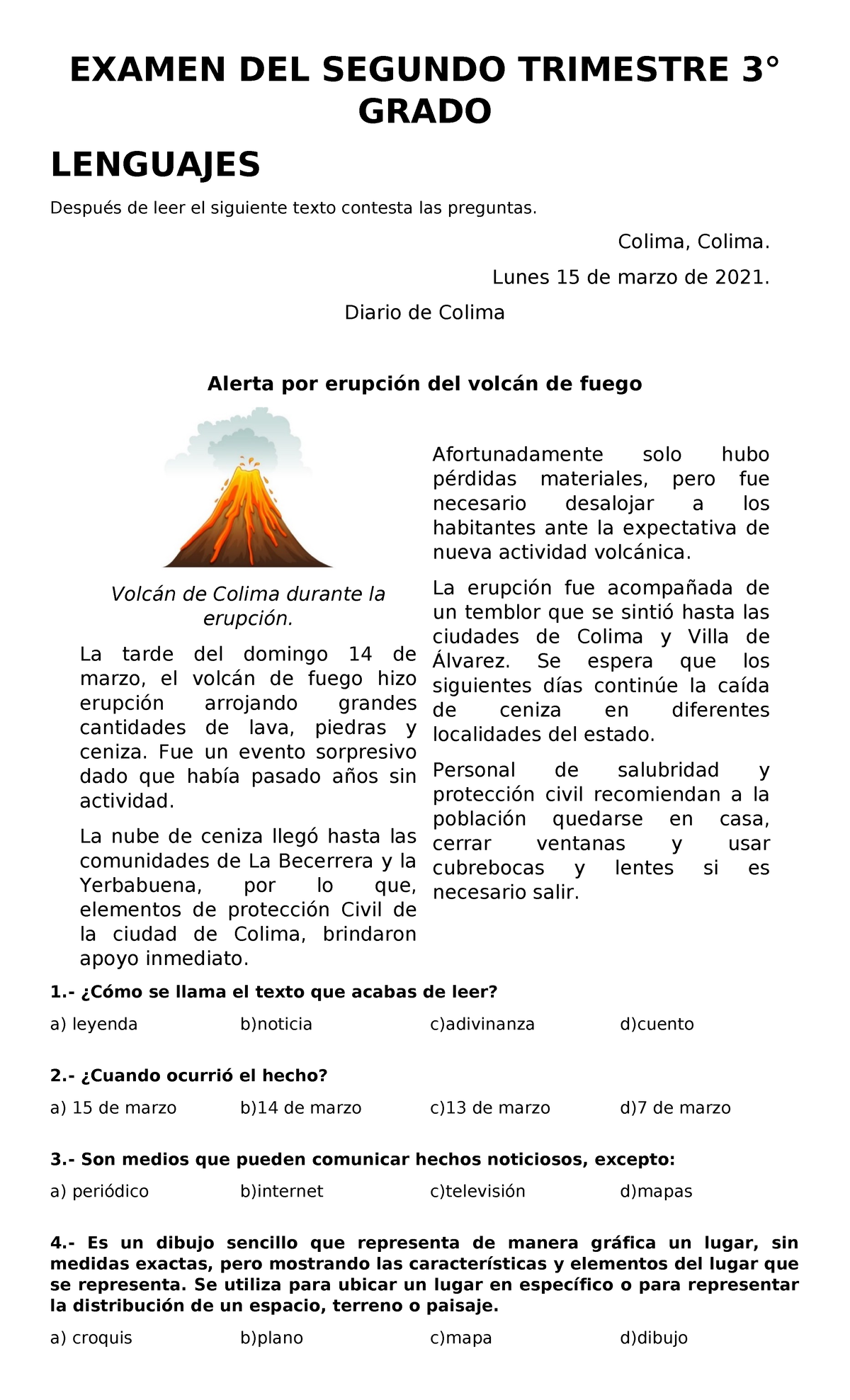 Examen de Lenguaje del Segundo Trimestre 3° Grado - Document Preview