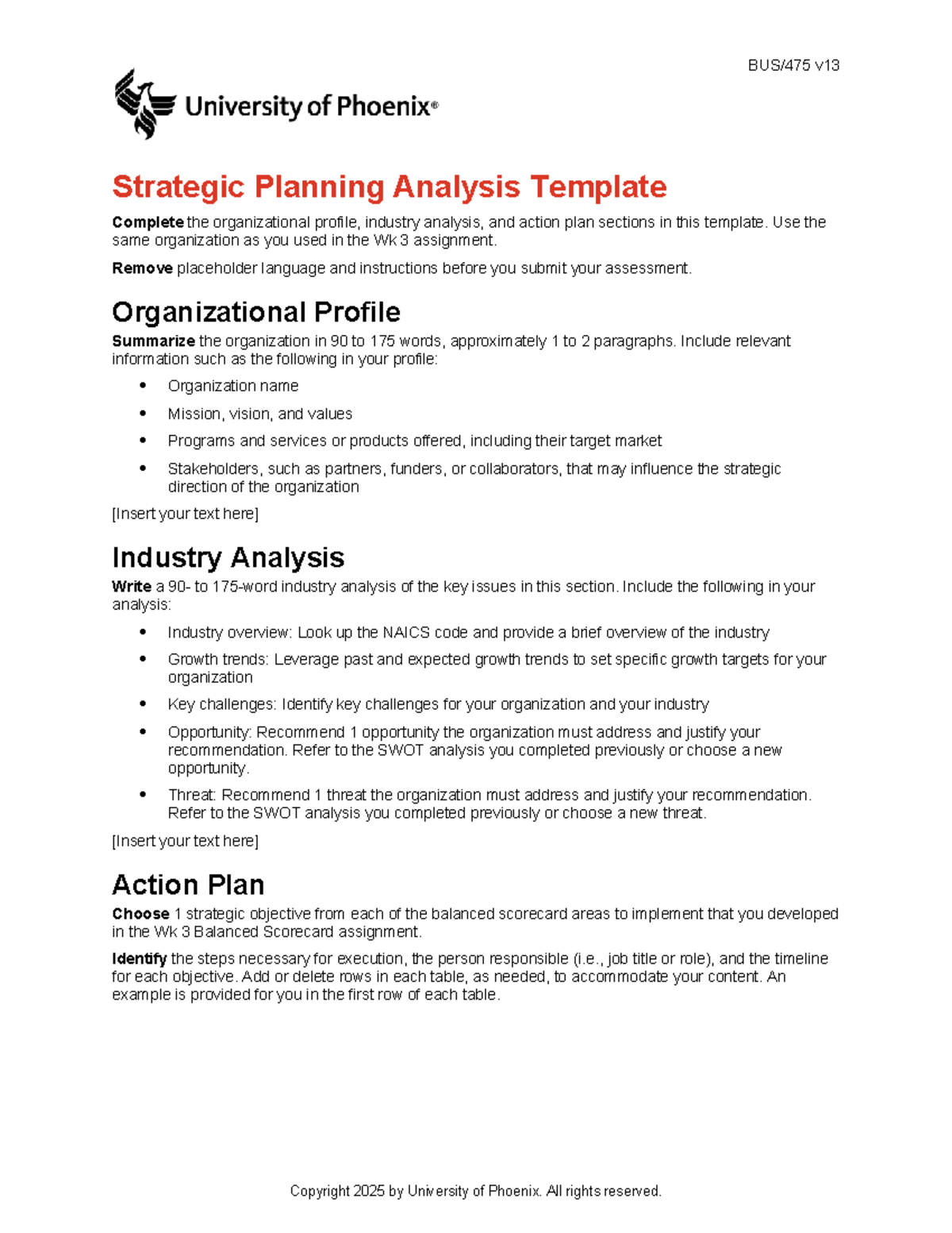Bus 475 v13 Wk 4 Strategic Planning Analysis Template - Studocu