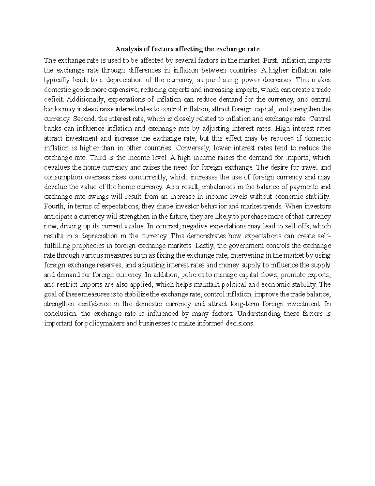Discussion 3 CF2201C - Analysis of factors affecting the exchange rate ...