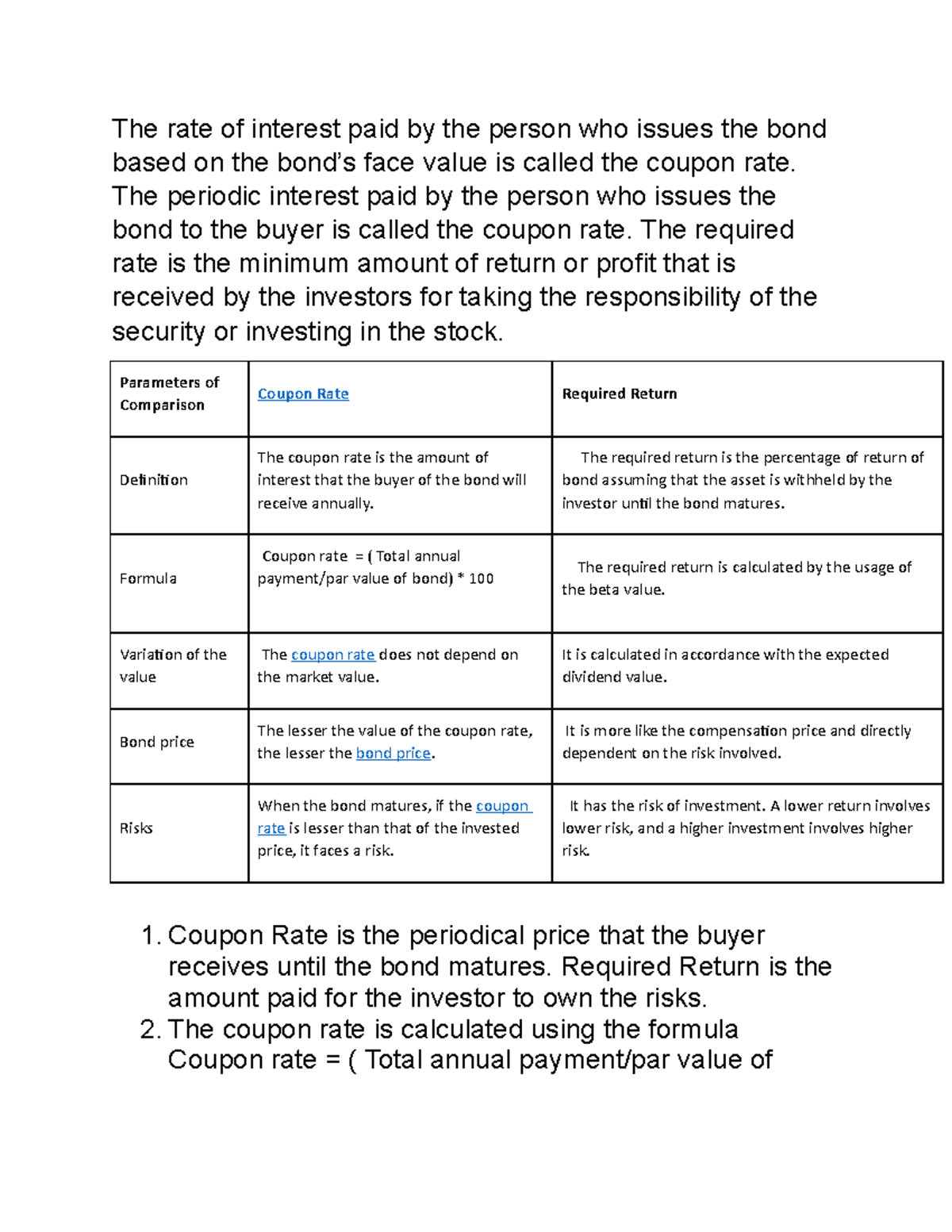 Understanding Coupon Rate vs. Required Return in Bonds - Studocu