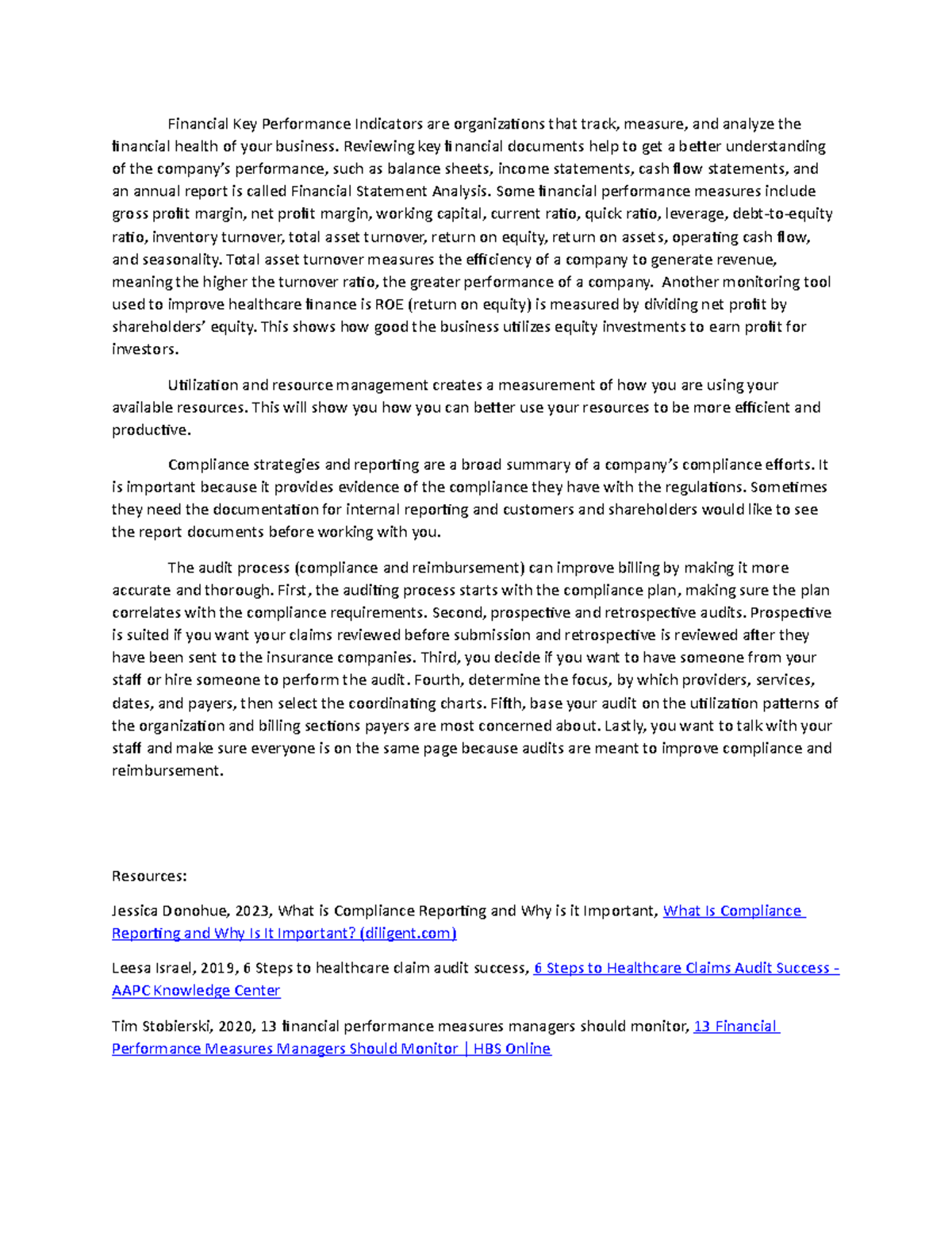 Unit 8 assignment - essay - Financial Key Performance Indicators are ...