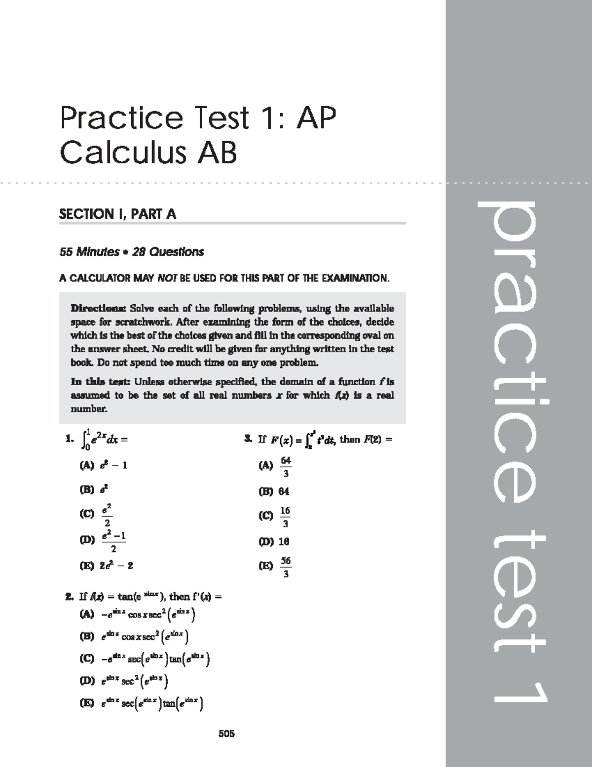 Practice Test 1: AP Calculus AB - Comprehensive Review - Studocu
