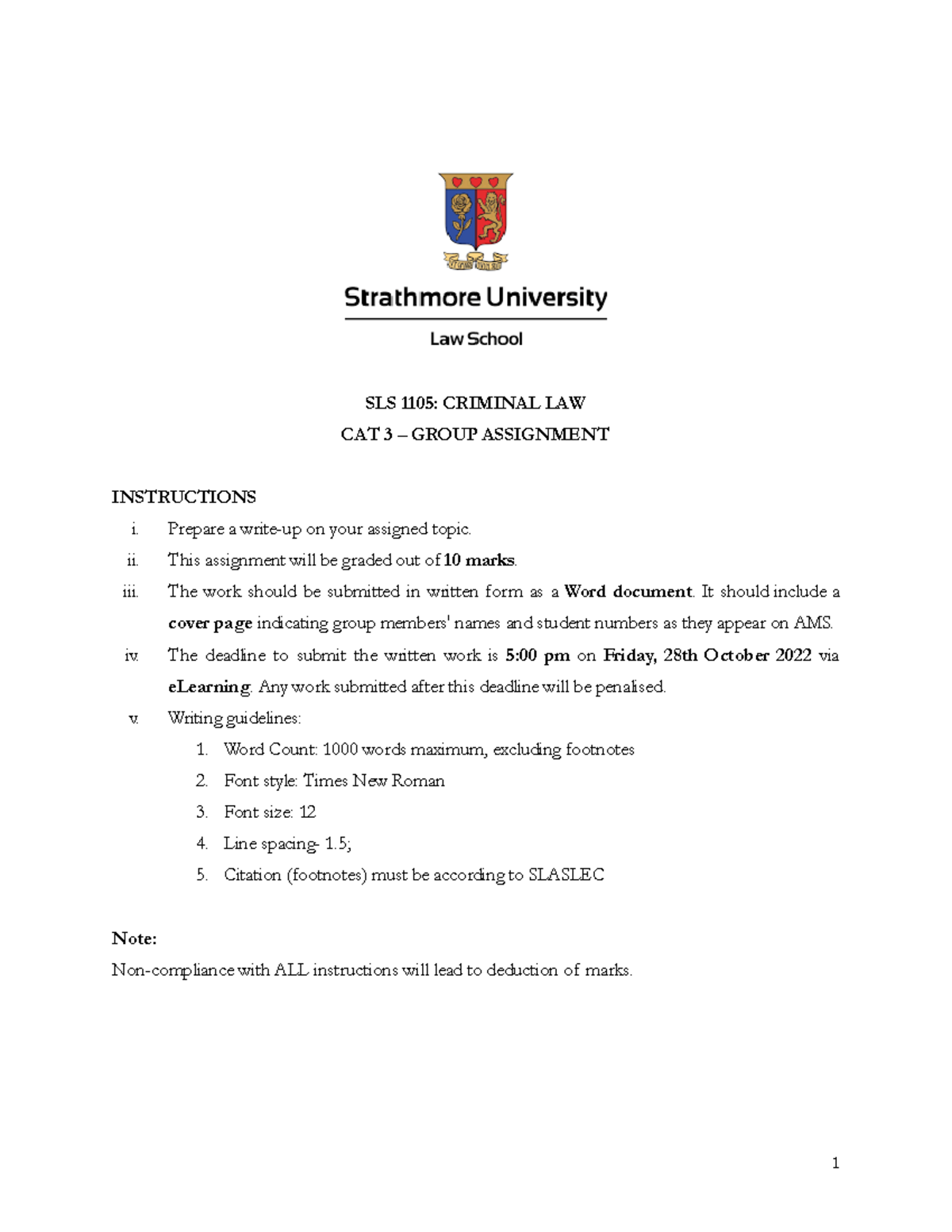 CAT 3 Group Assignment: Offences in Criminal Law (SLS 1105) - Studocu