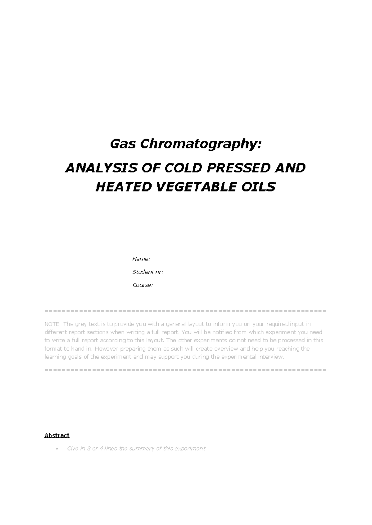 GC Report Template for Analyzing Vegetable Oils - 2023 Final Draft ...