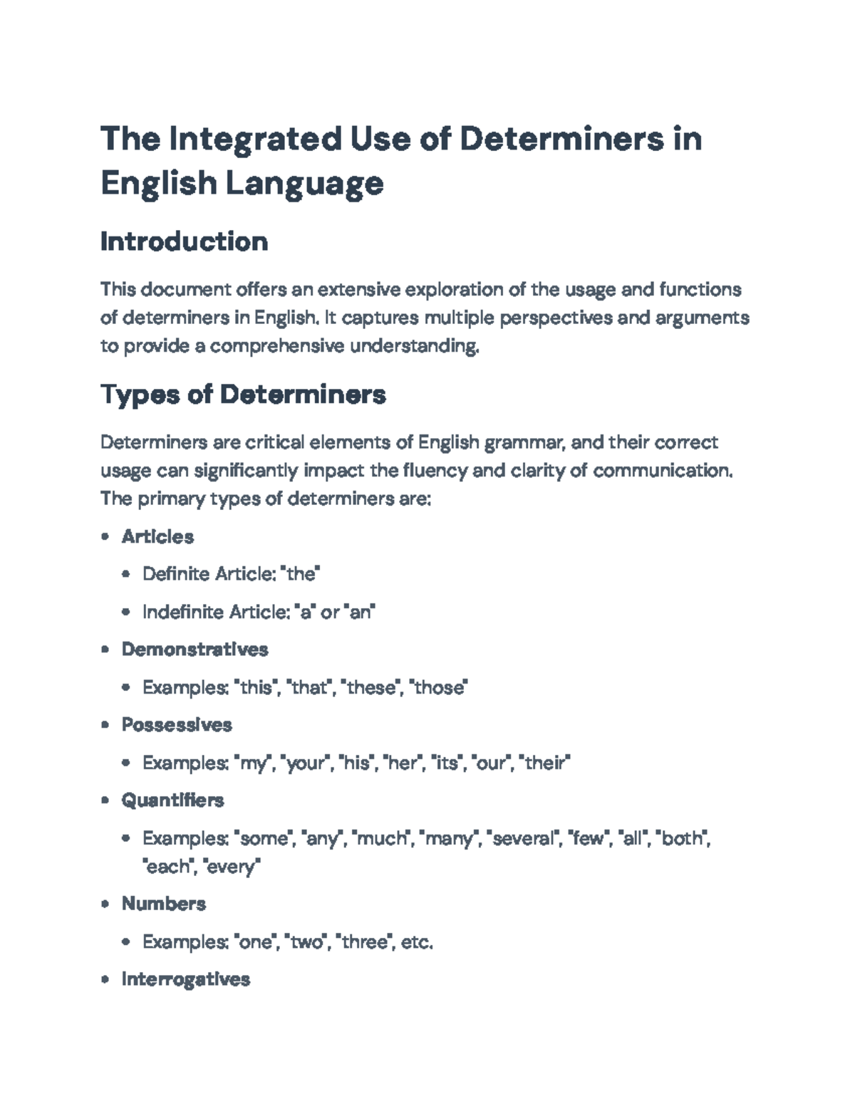 Comprehensive Guide to Determiners in English Grammar (ENG 101) - Studocu