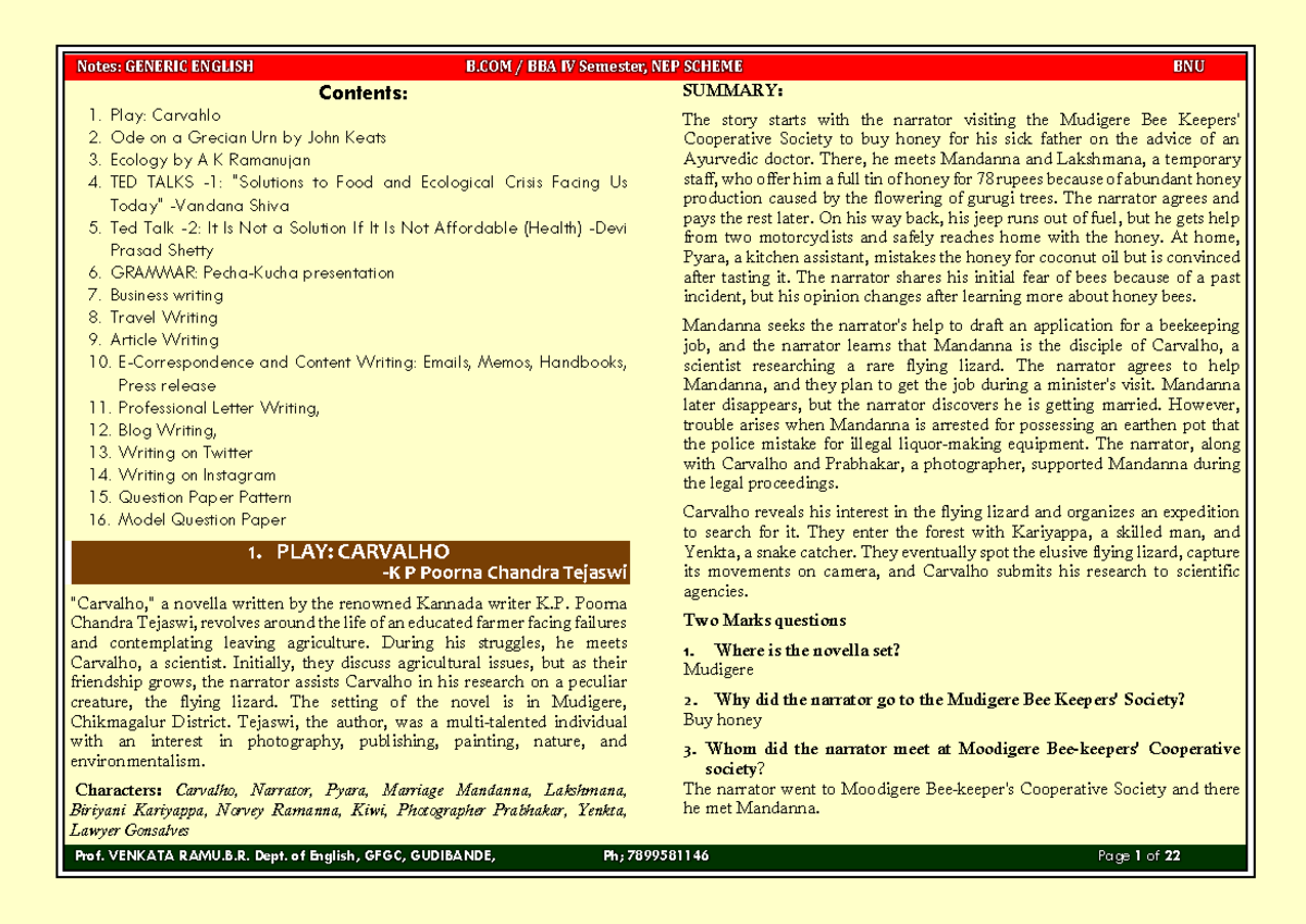 Notes on English Literature - NEP B.Com 4th Sem BNU - Studocu