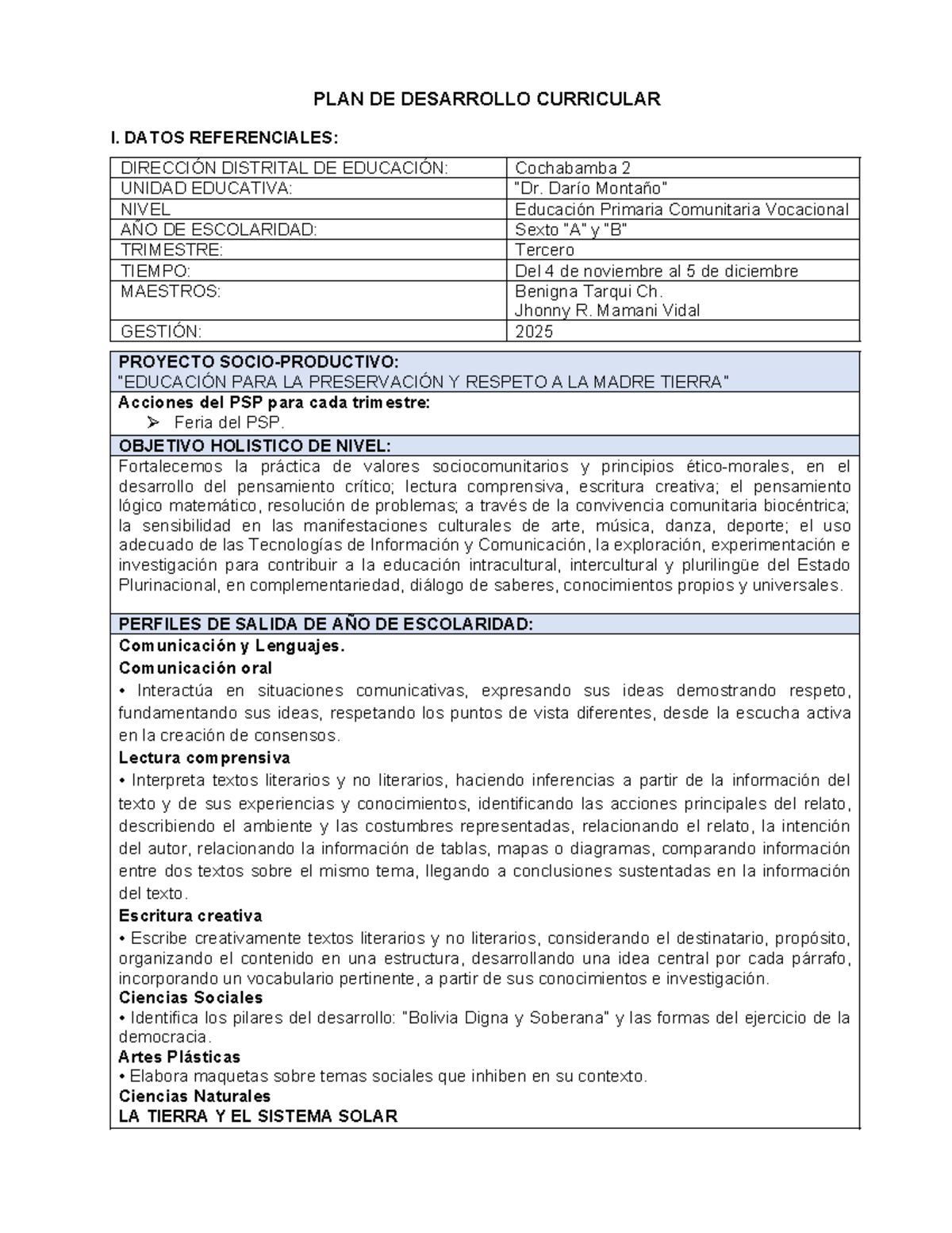 PDC Noviembre 2025: Plan de Desarrollo Curricular 6° B - Studocu