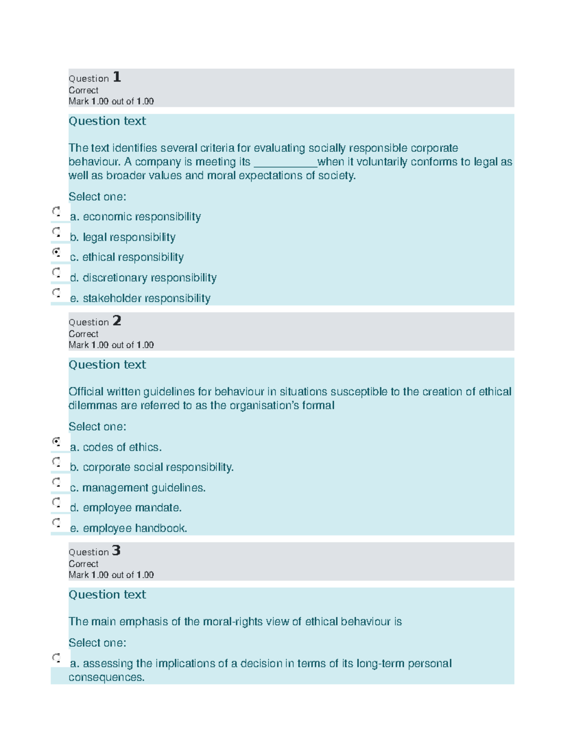 Quiz 1 - CSR & Ethics Concepts and Evaluation Questions - Studocu