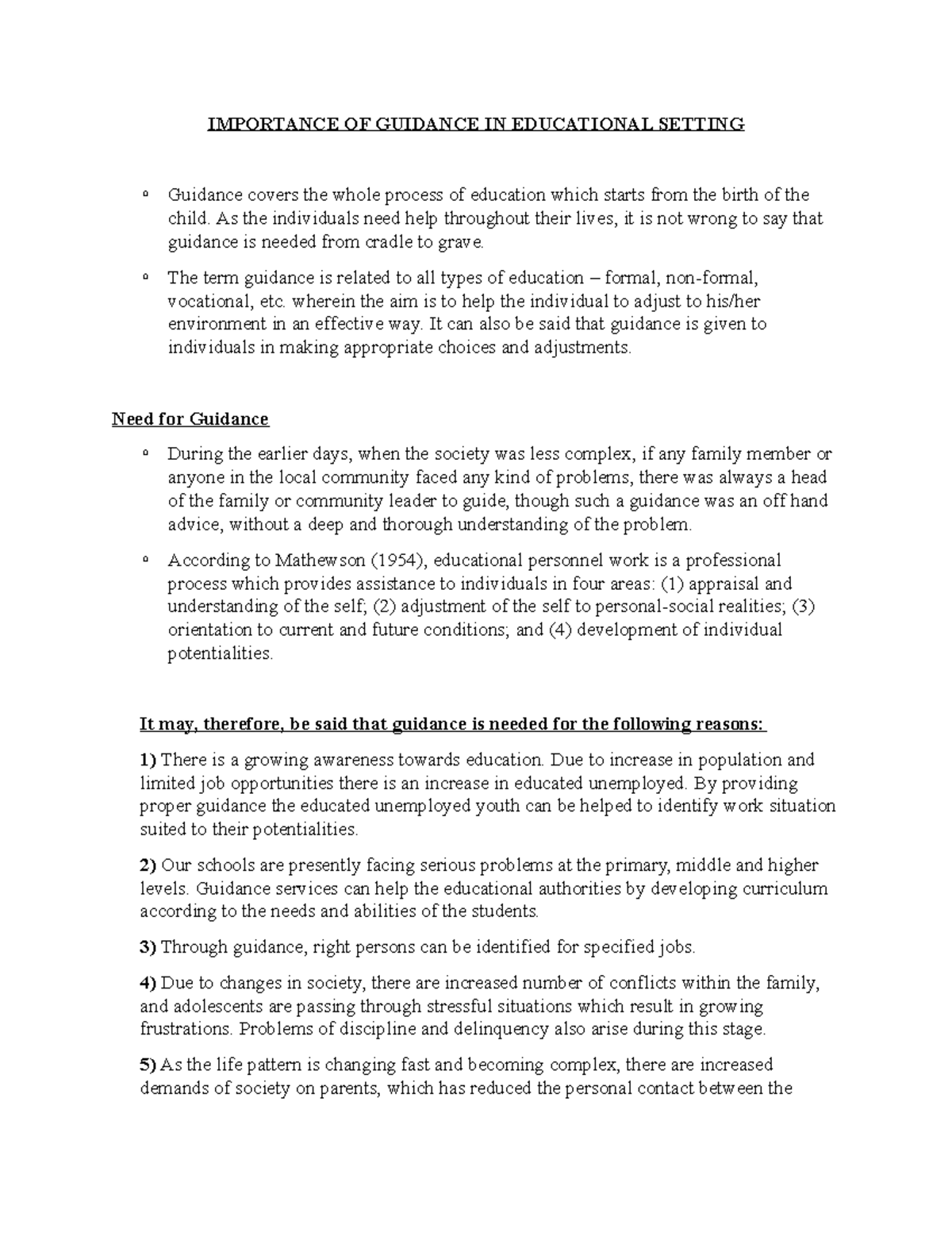 Importance of Guidance in Education: Key Aspects and Needs - Studocu
