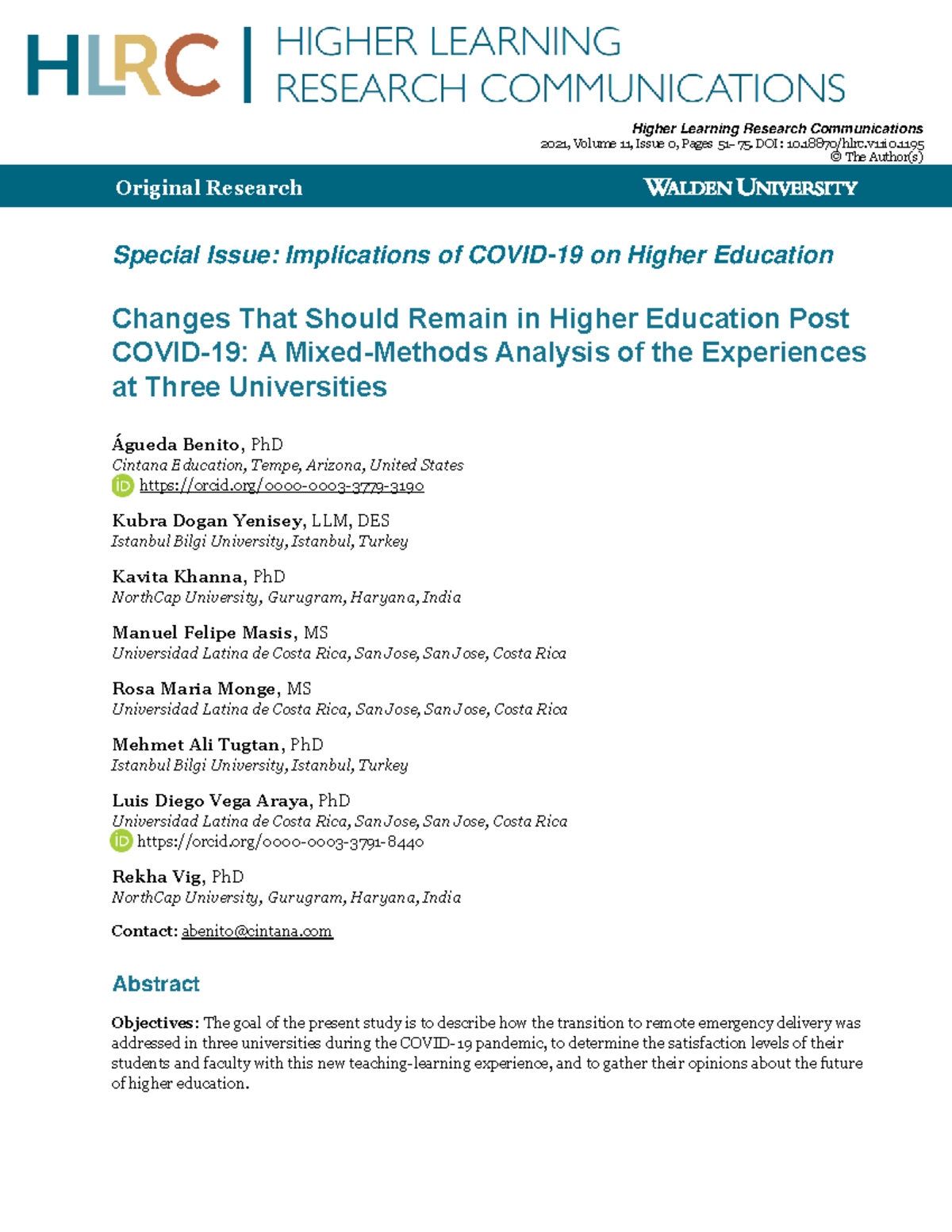 Changes That Should Remain in Higher Education Post COVID-19: A Study ...