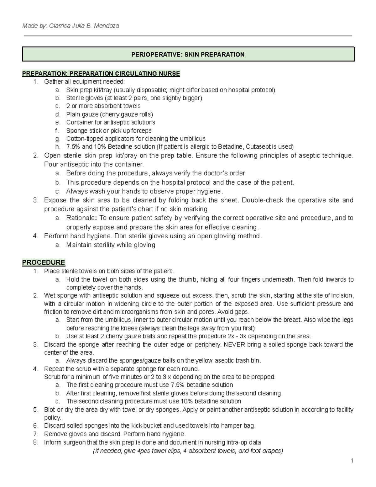 PERIOPERATIVE: SKIN PREPARATION & SURGICAL SCRUBBING - Studocu