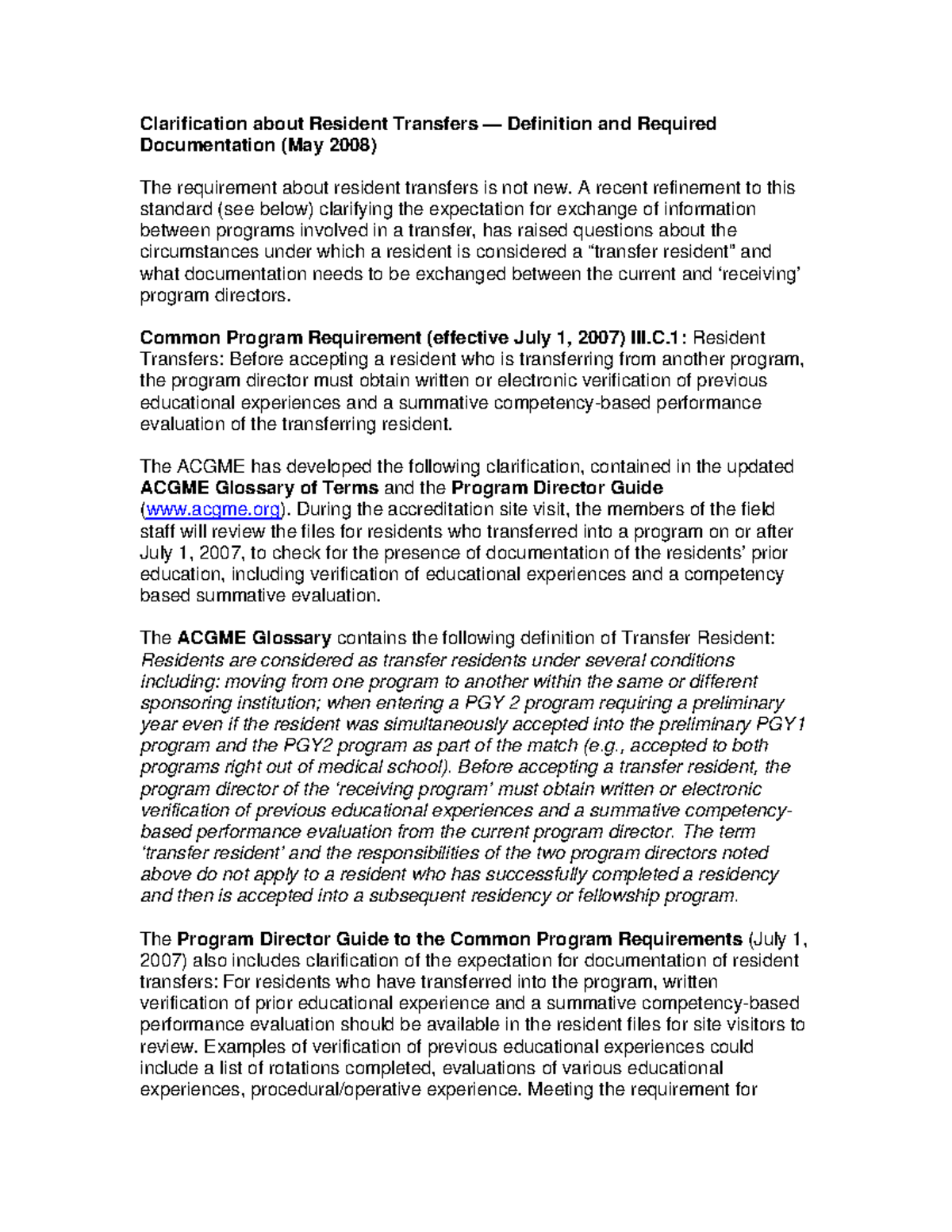 Resident Transfers: Definition & Documentation Requirements (2008 ...