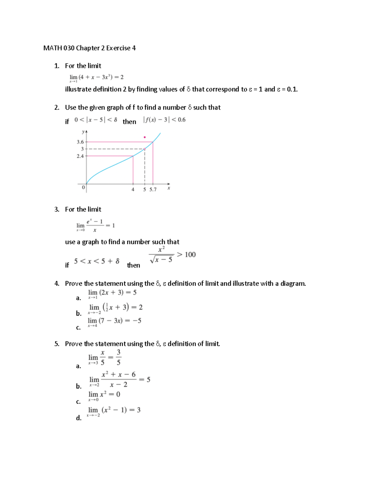 MATH 030 Chapter 2 Limits Exercise and Proofs Guide - Studocu