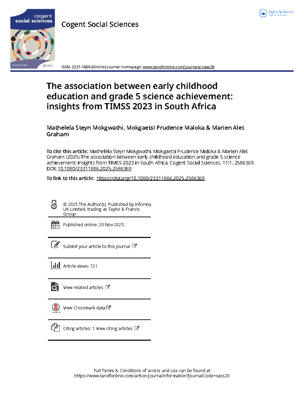 A30 Early Childhood Education and Grade 5 Science Achievement: TIMSS ...