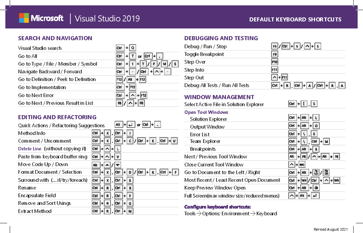 VS-keyboard-shortcuts - SEARCH AND NAVIGATION Visual Studio search Go ...