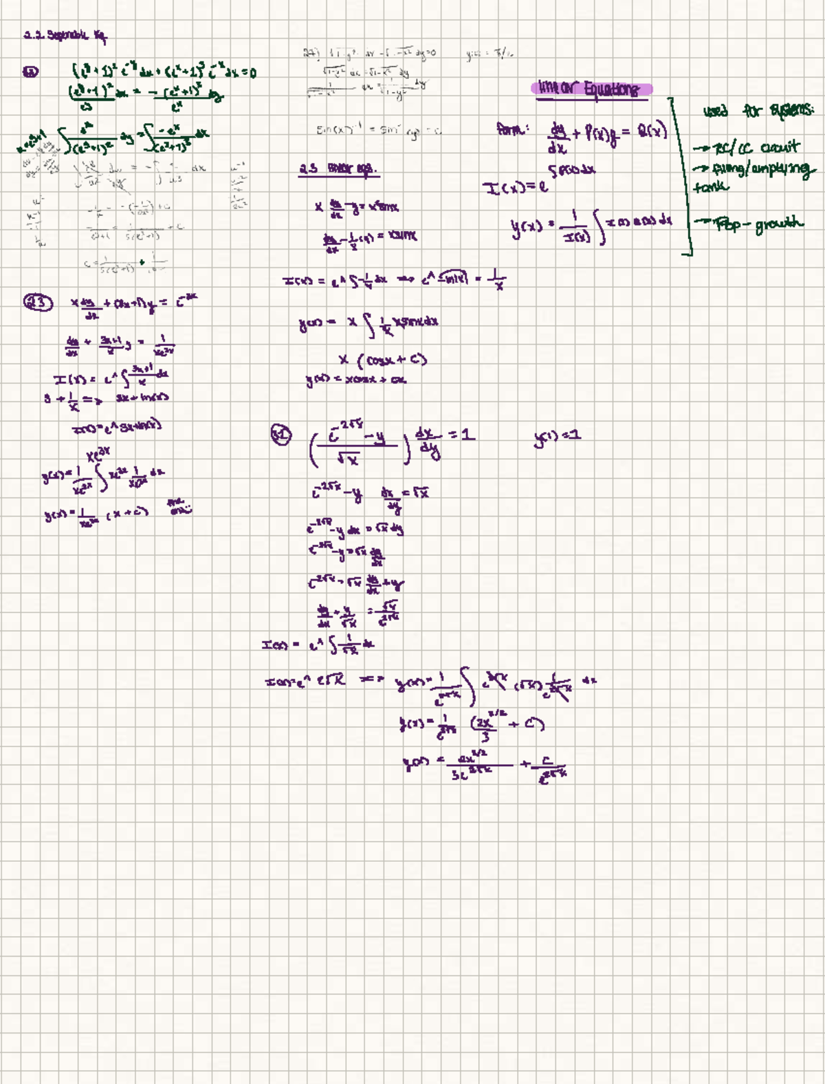 Test 1 Review Separable Linear Differential Equations Studocu