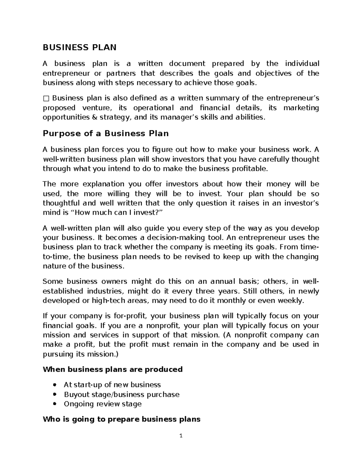 BUS 101: Business Plan - Key Concepts and Common Mistakes - Studocu