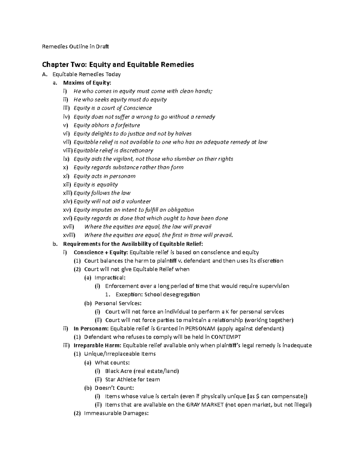 Remedies Outline: Equity & Equitable Relief Exam Review (LAW 301) - Studocu