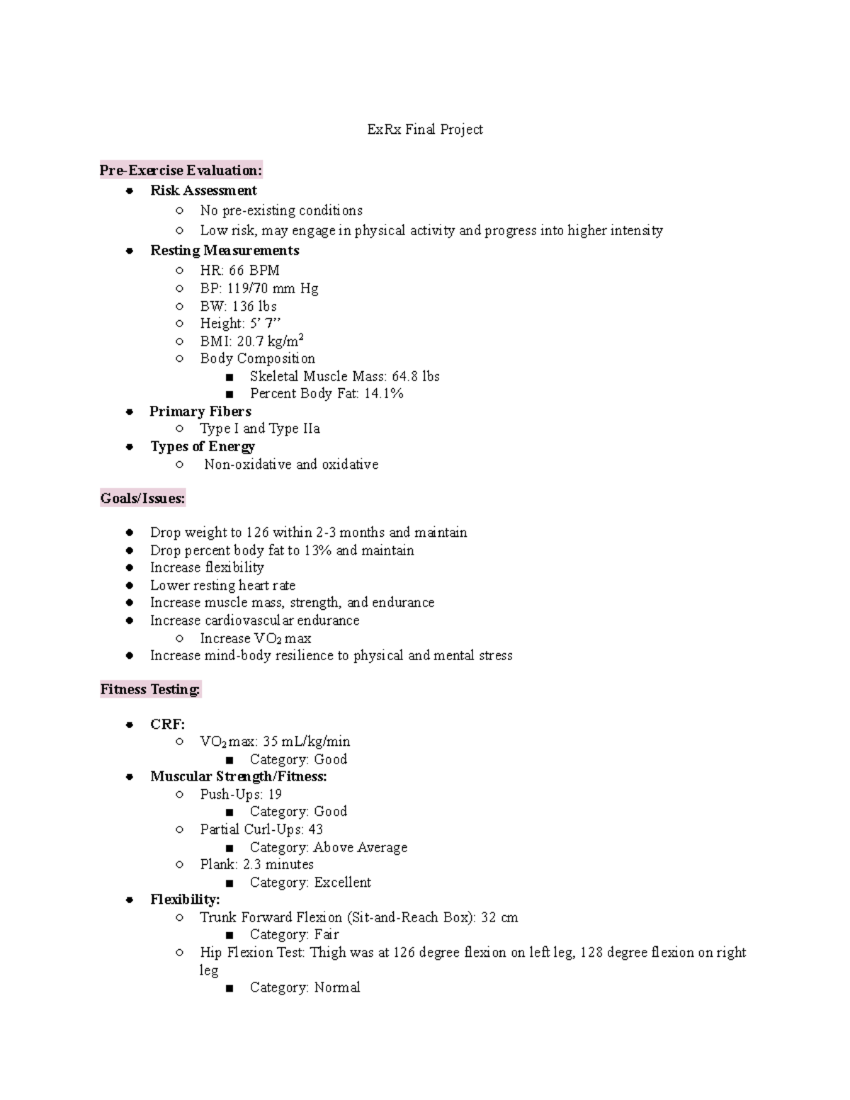 Ex Rx Project - ExRx Final Project Pre-Exercise Evaluation: Risk ...