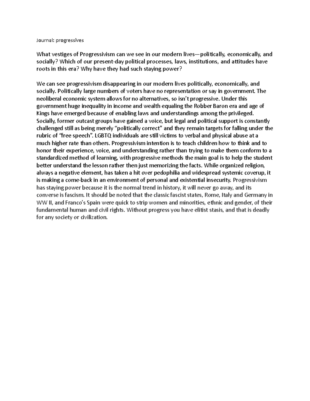 Analyzing Modern Vestiges of Progressivism in Society Today - Studocu