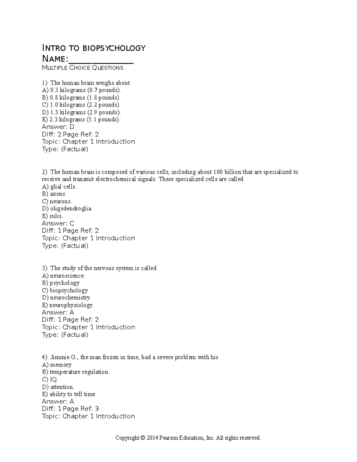 Sample/practice exam February 2016, questions and answers - INTRO TO ...