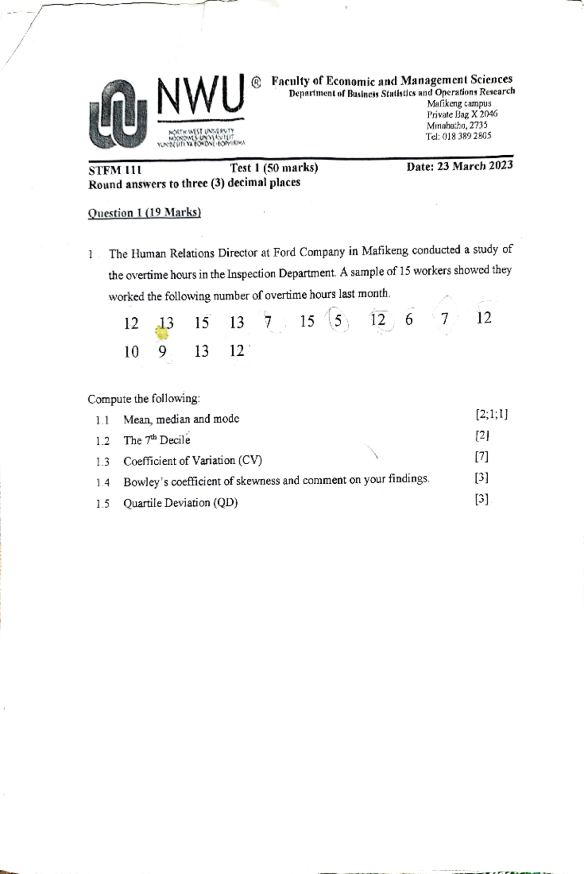 STFM 111 Test 1 Sample Questions and Solutions 2023 - Studocu