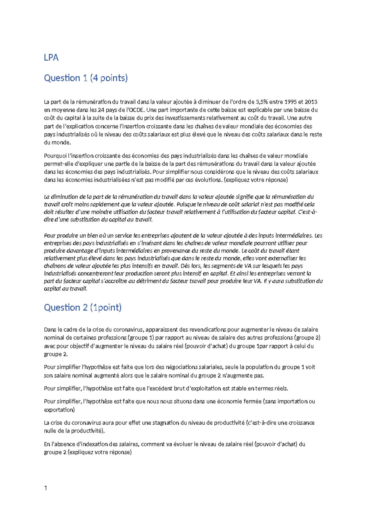 Qst-juin aspects salari - LPA Question 1 (4 points) La part de la ...