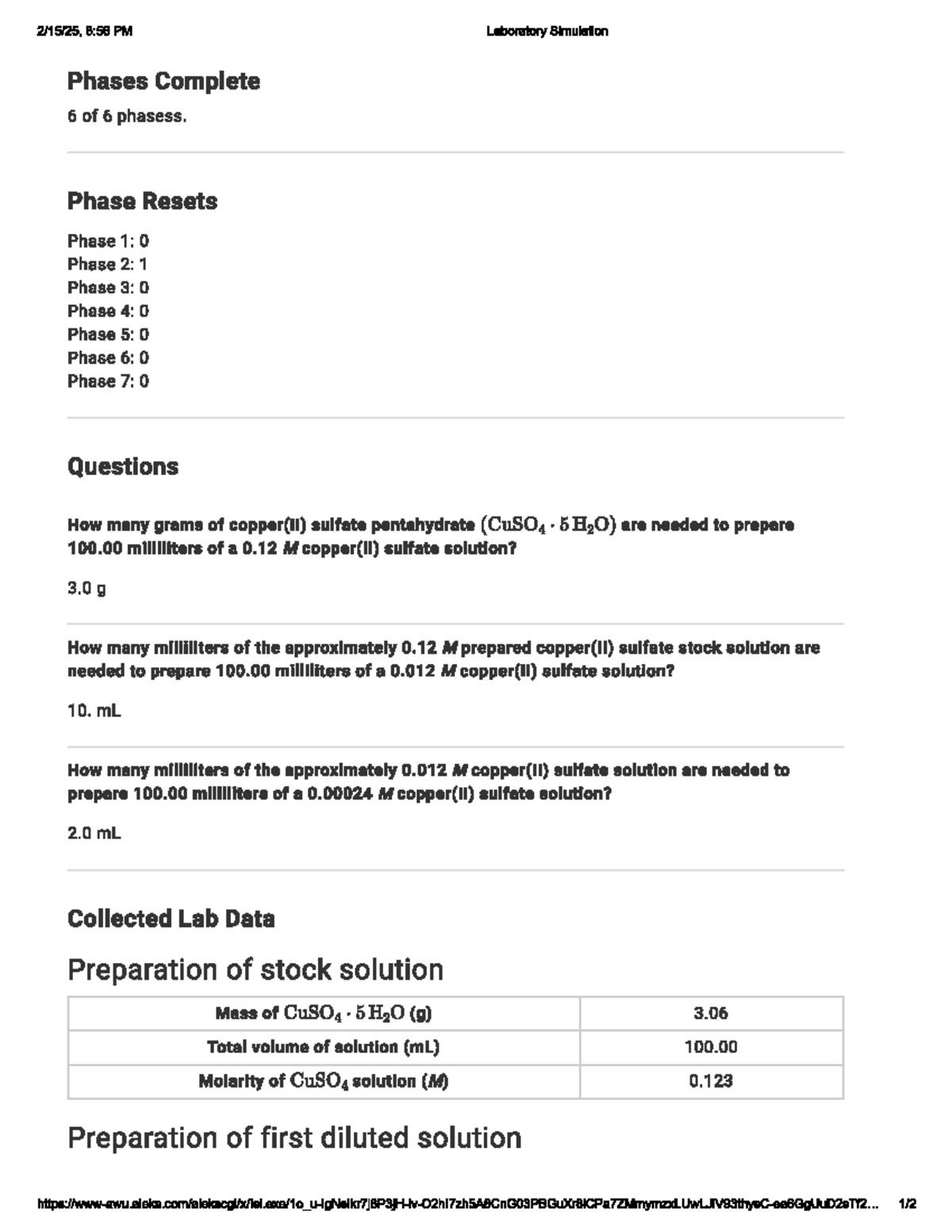 Chemestry lab report disolution - 8:56 PM Laboratory Simulation Phases ...