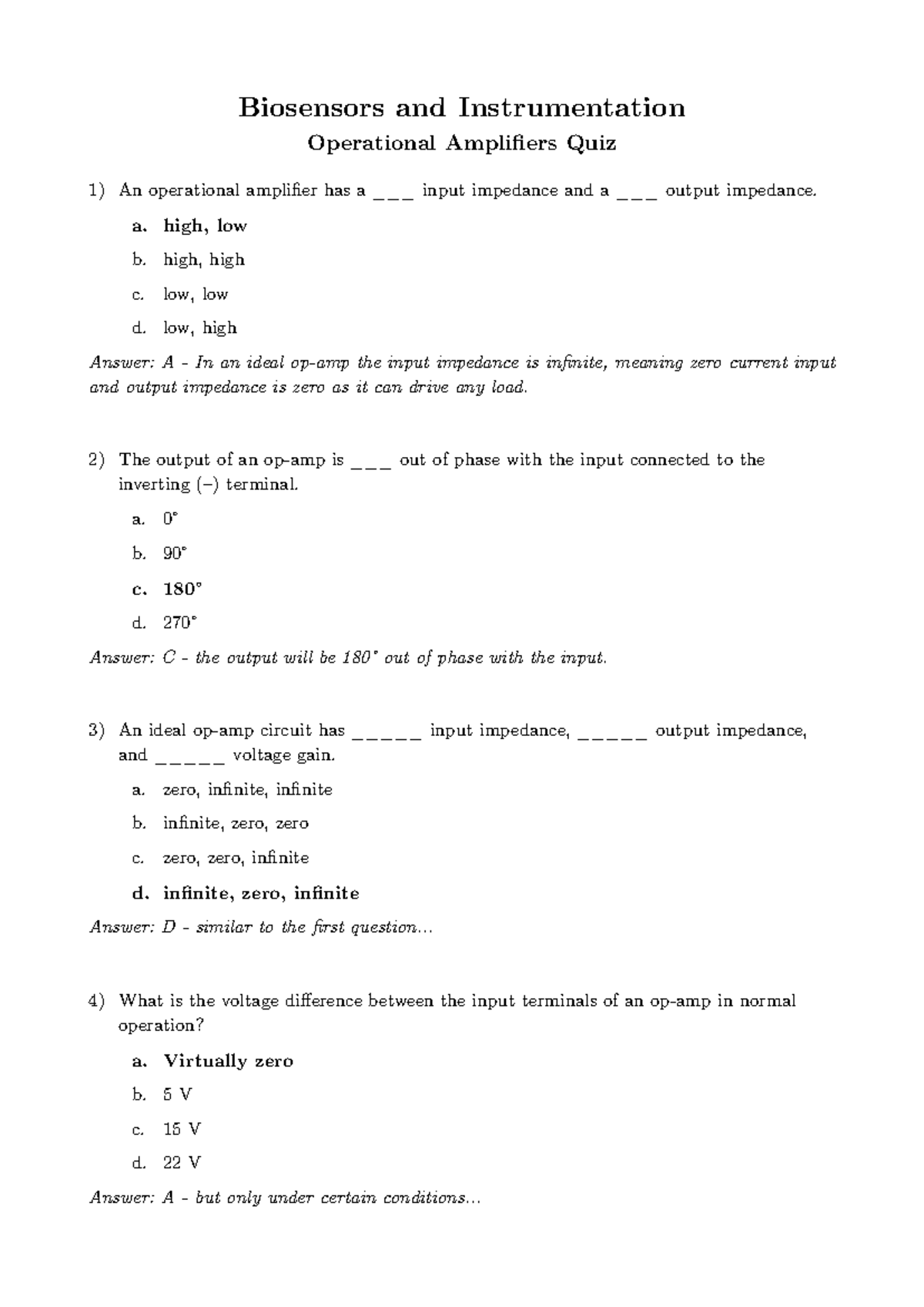 Operational Amplifiers MCQ Quiz - MCQ 101 - Studocu
