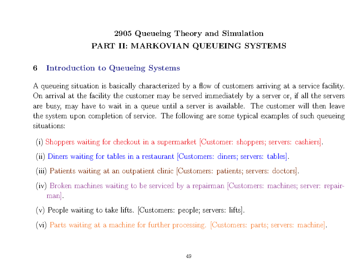 2905 Queueing Theory: Markovian Systems & Probabilistic Models - Studocu