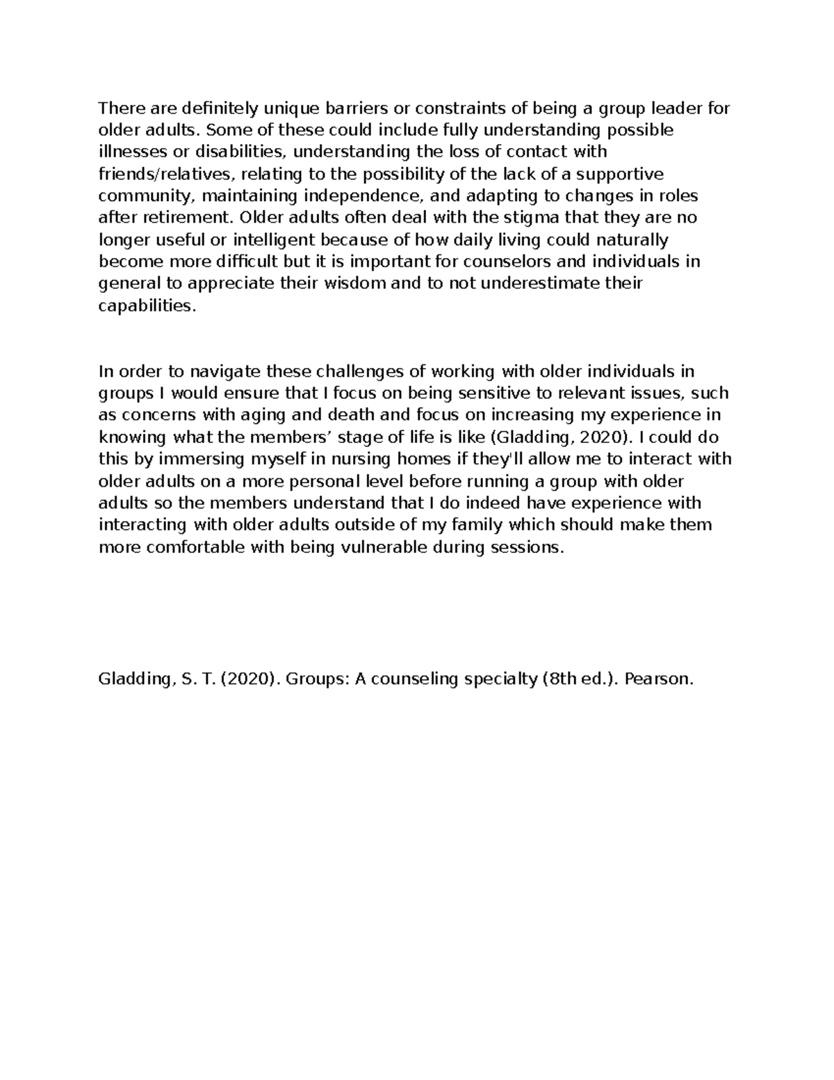 COUN5421 Discussion 9 - Barriers Faced by Group Leaders for Older ...