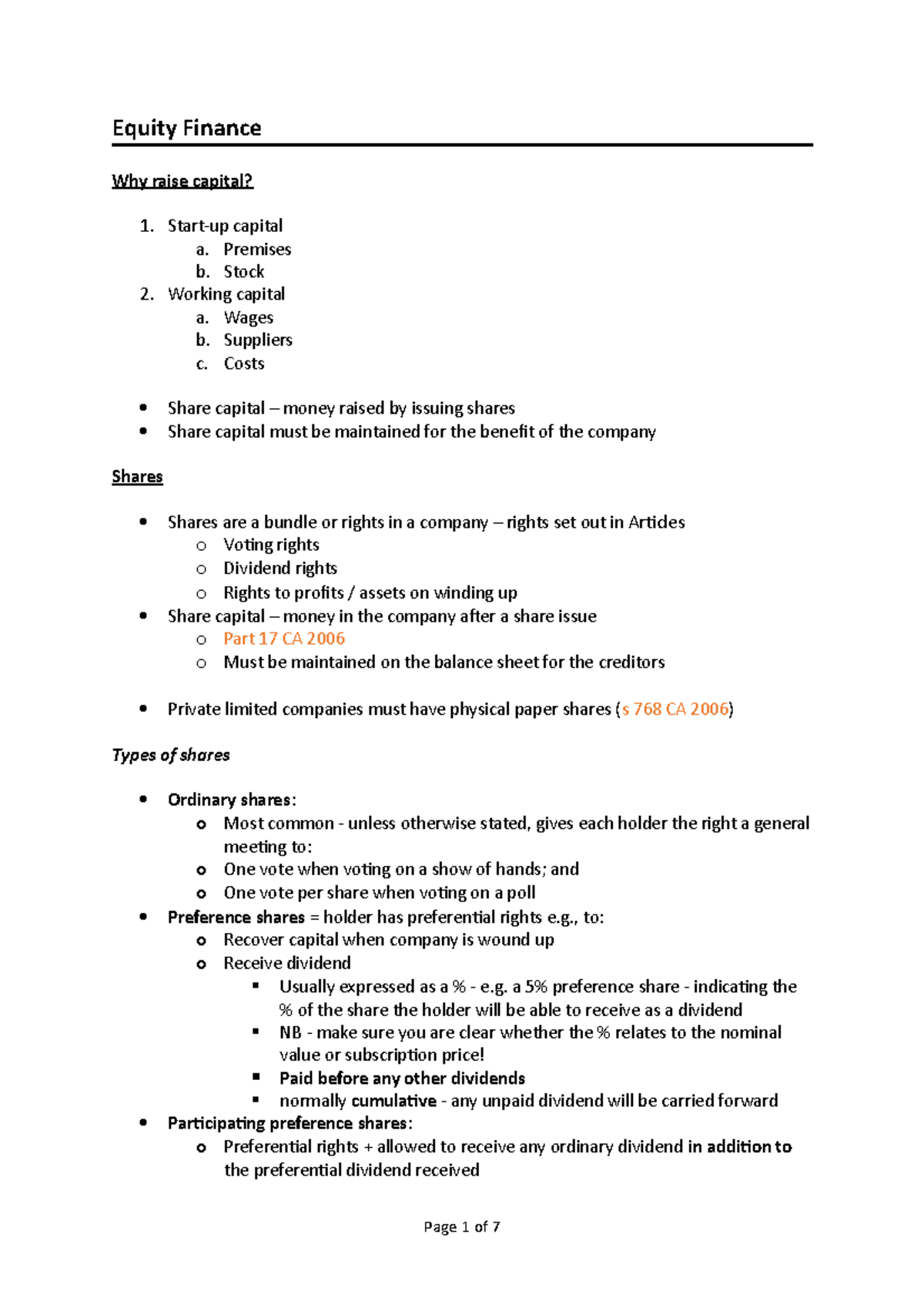 05 Equity Finance: Key Revision Notes for Success - Studocu