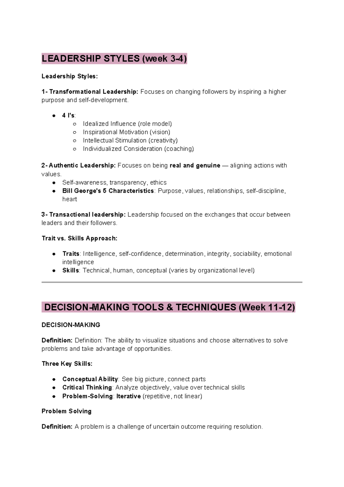 LEADERSHIP STYLES & DECISION MAKING: Study Notes for Course LEAD 101 ...