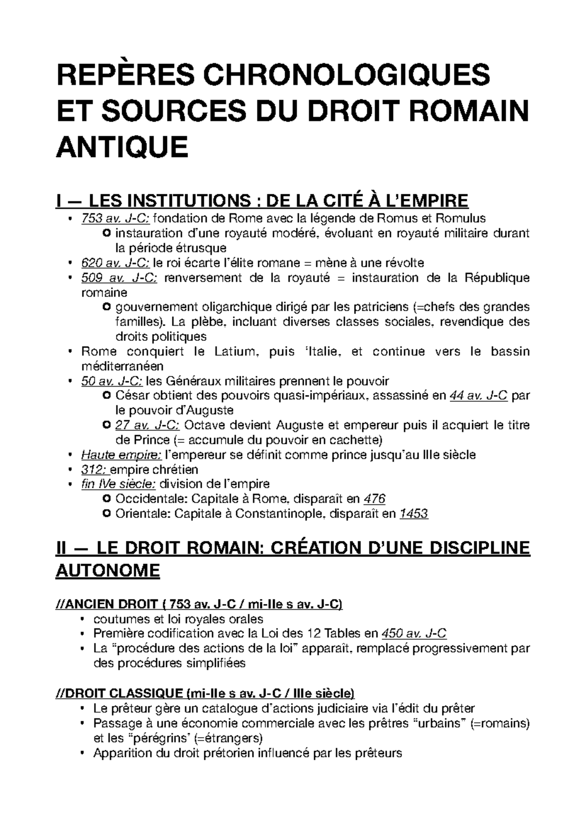 F2 Repères Chronologiques et Sources du Droit Romain Antique - Studocu