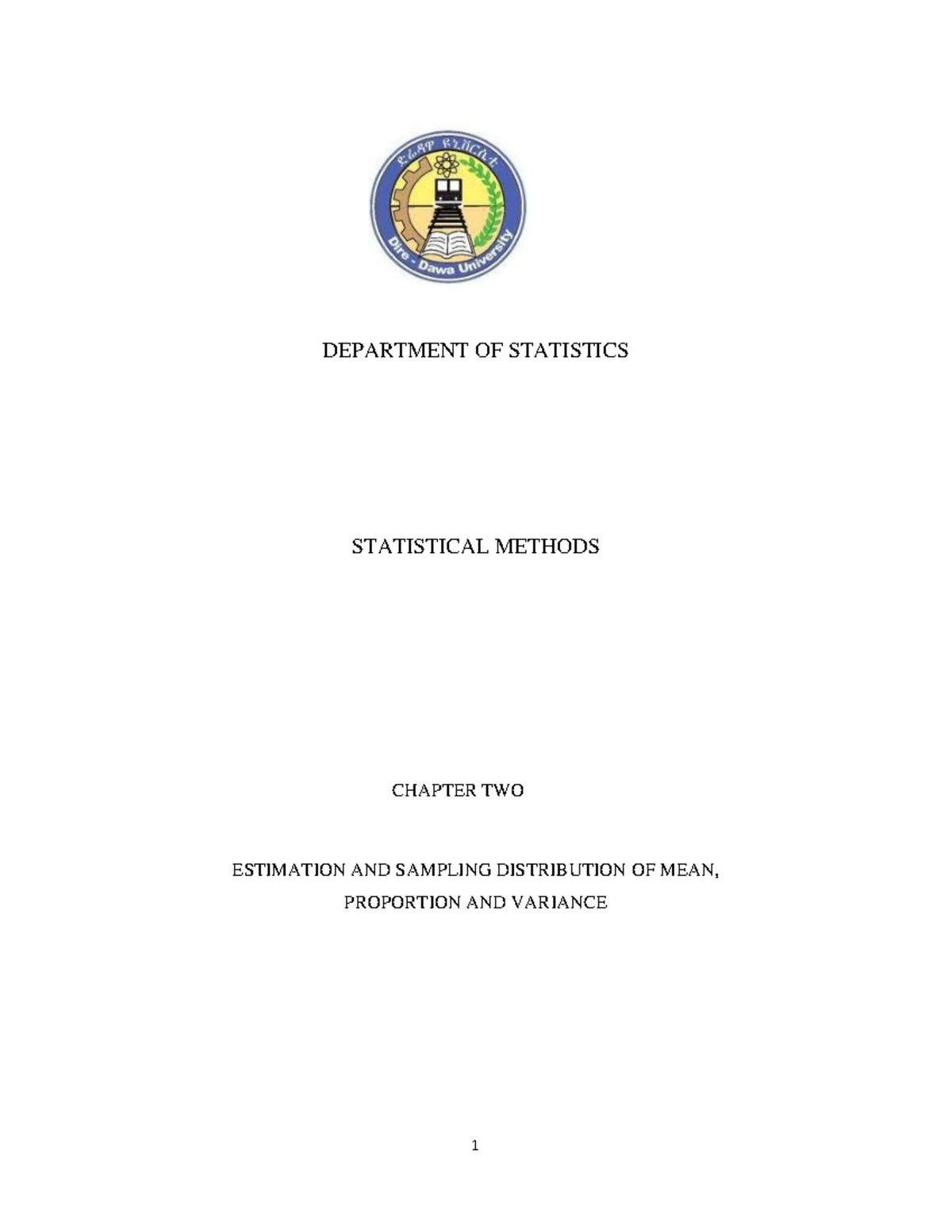 Chapter two - important - DEPARTMENT OF STATISTICS STATISTICAL METHODS ...