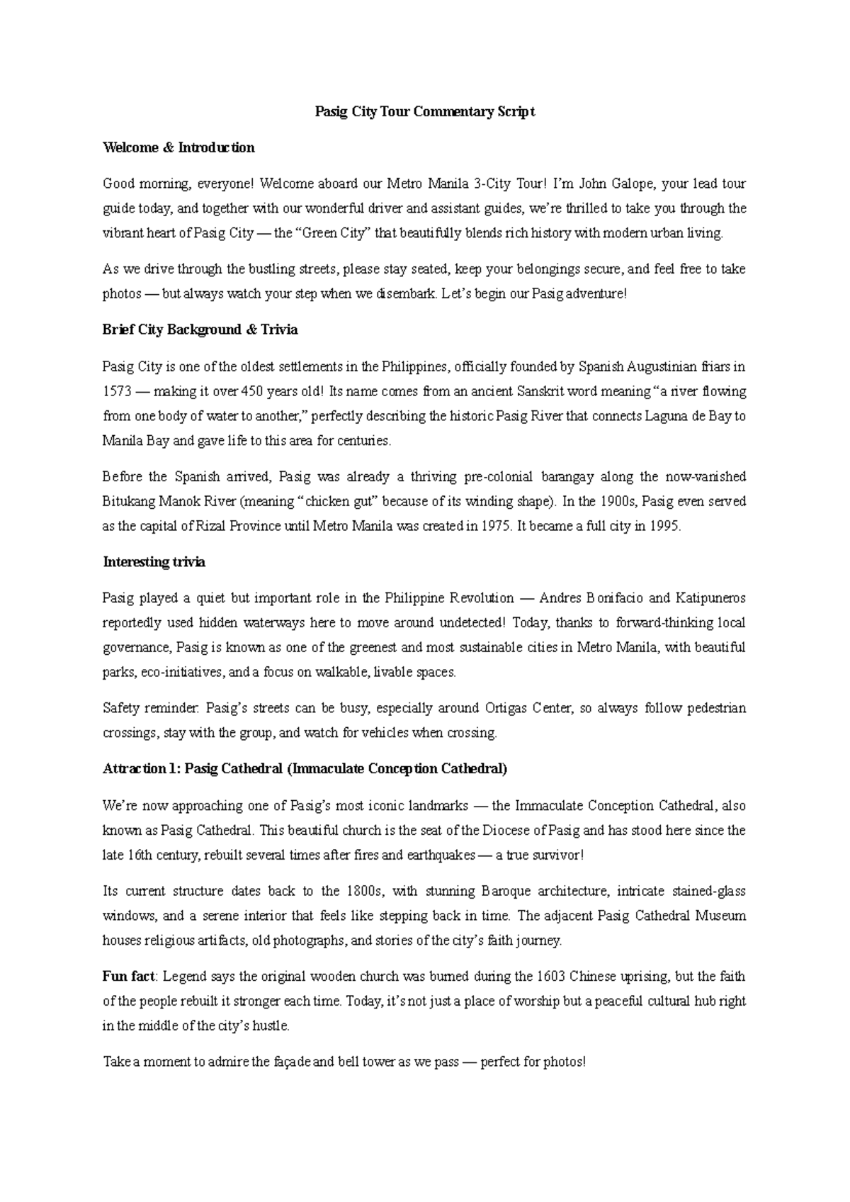 Pasig City Tour Commentary Script: Exploring History & Modern ...