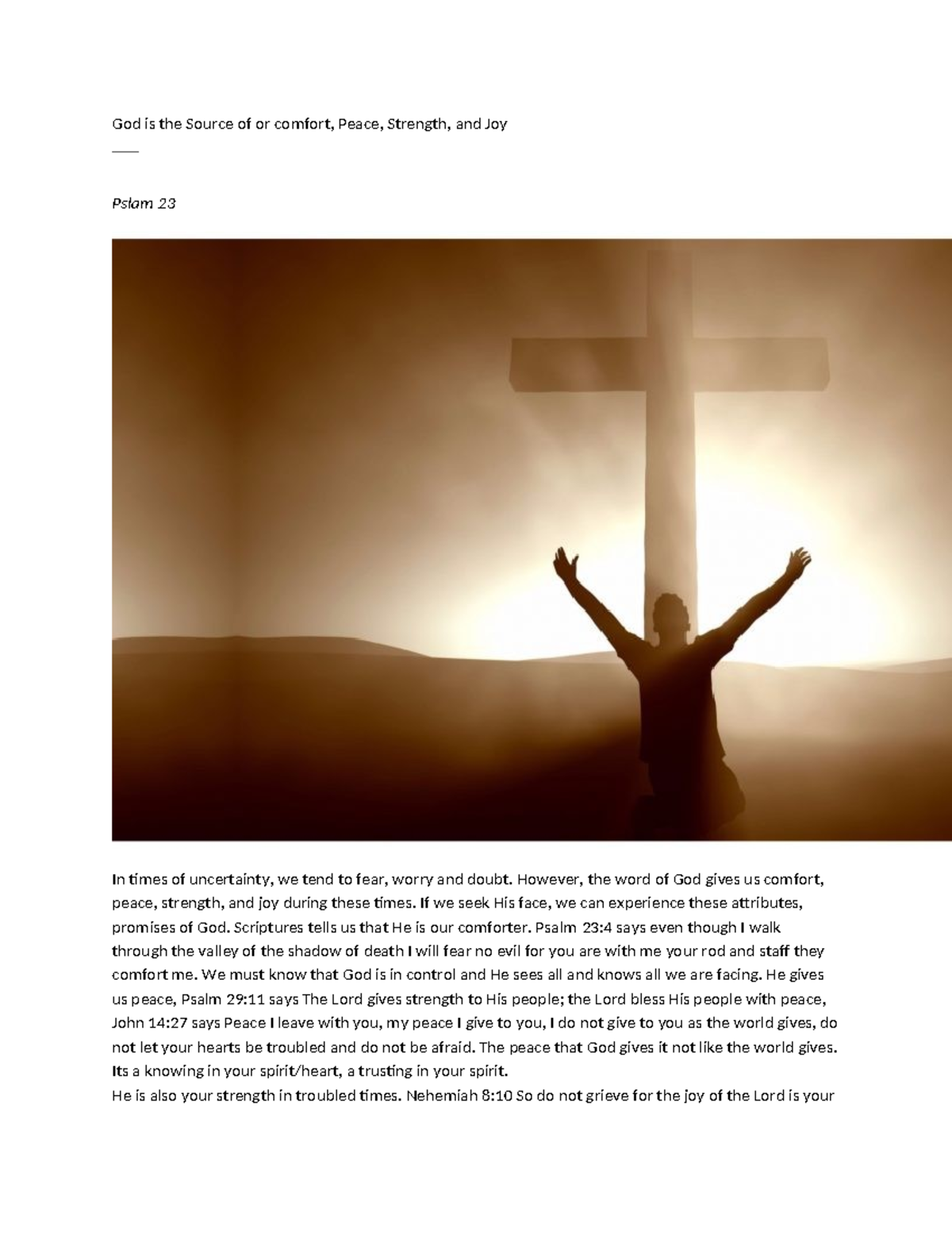 God is the Source of Comfort, Peace, Strength, and Joy - Psalm 23 - Studocu