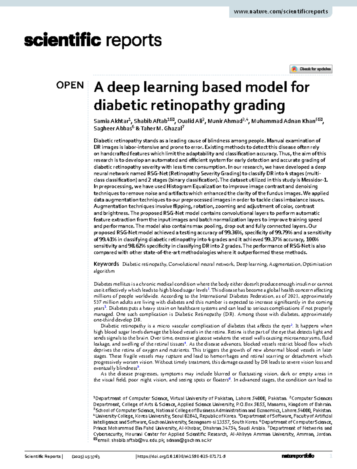 CS-2024: Deep Learning Model for Diabetic Retinopathy Grading - Studocu
