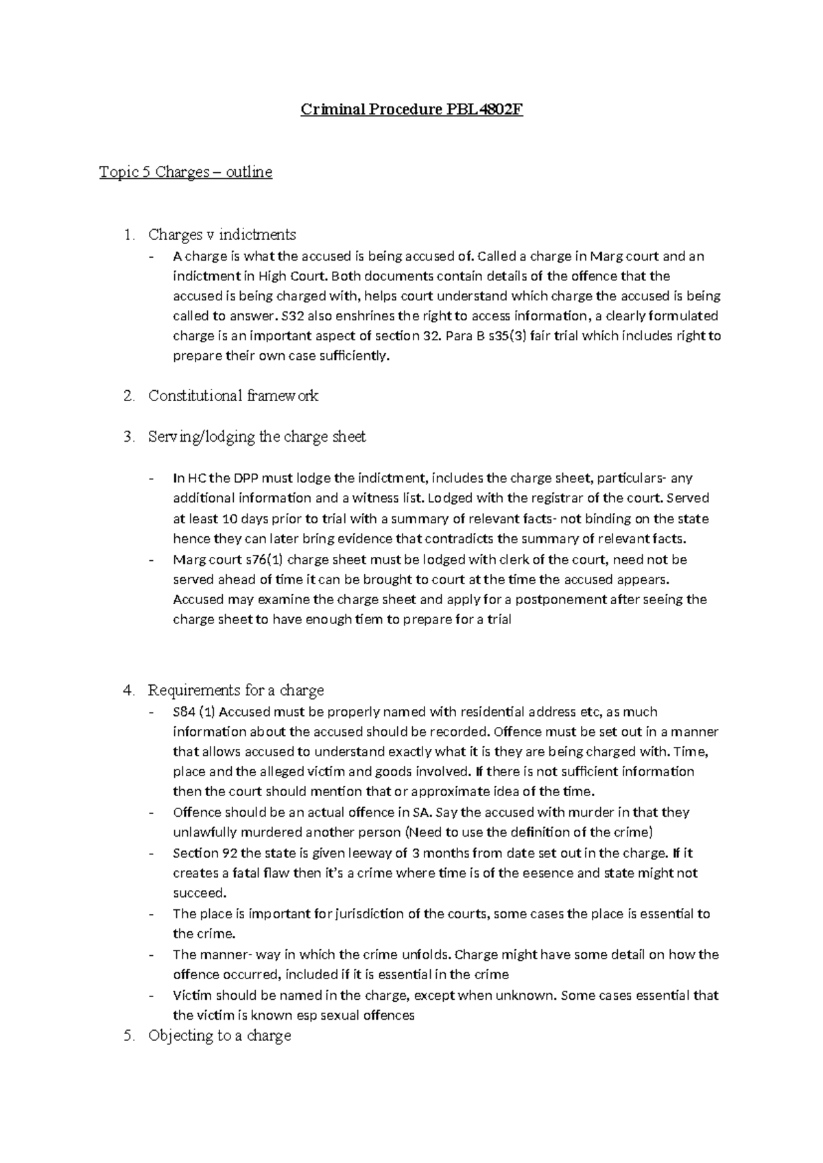 PBL4802F Topic 5: Charges and Indictments Overview - Studocu