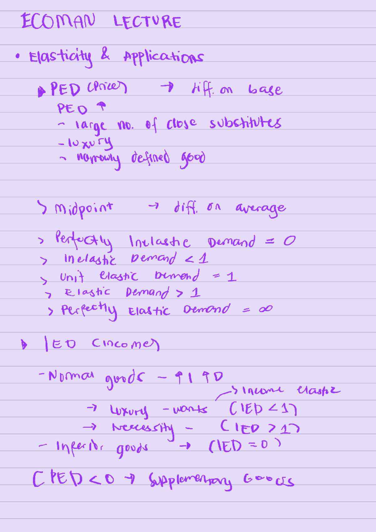 ECOMAN LECTURE: Notes on Elasticity Applications and Demand Types - Studocu