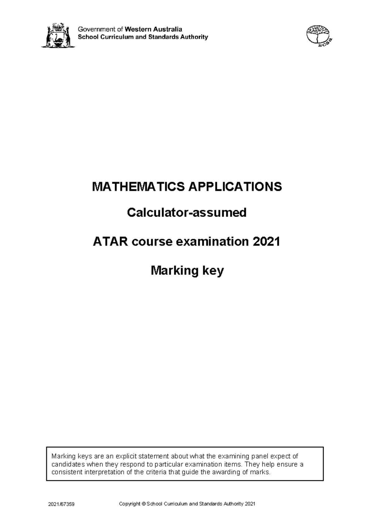2021 MAA Mathematics Applications Calculator-Assumed Marking Key - Studocu